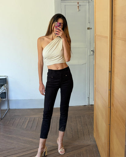 Black Vintage Carolina Herrera Skinny Jeans, Mid Waist Trousers XS-S