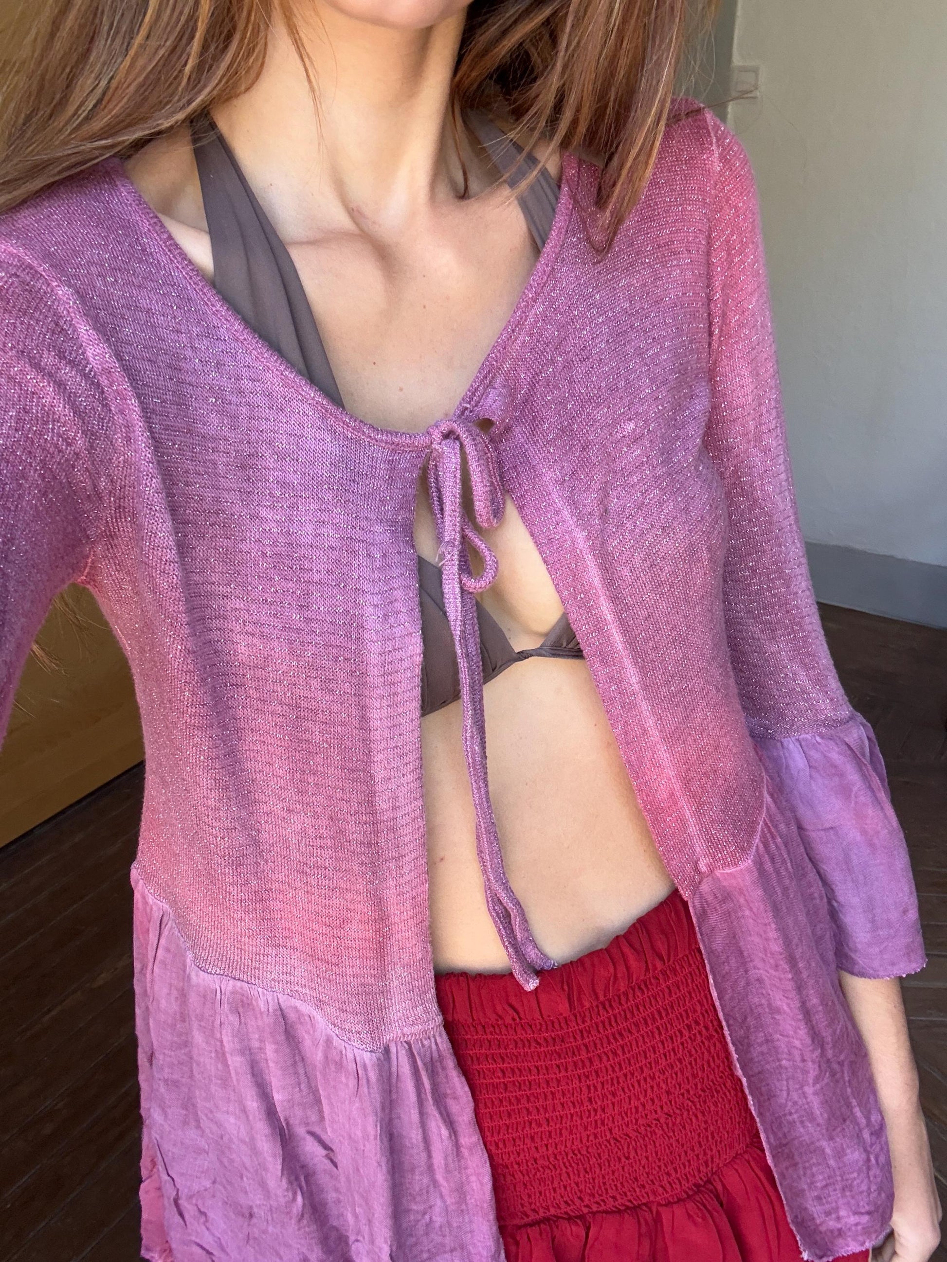 Vintage Italian made pink summer Vest, Chic romantic cardigan, Vintage cotton summer gilet, Y2K retro 90s aesthetic clothing, Size S