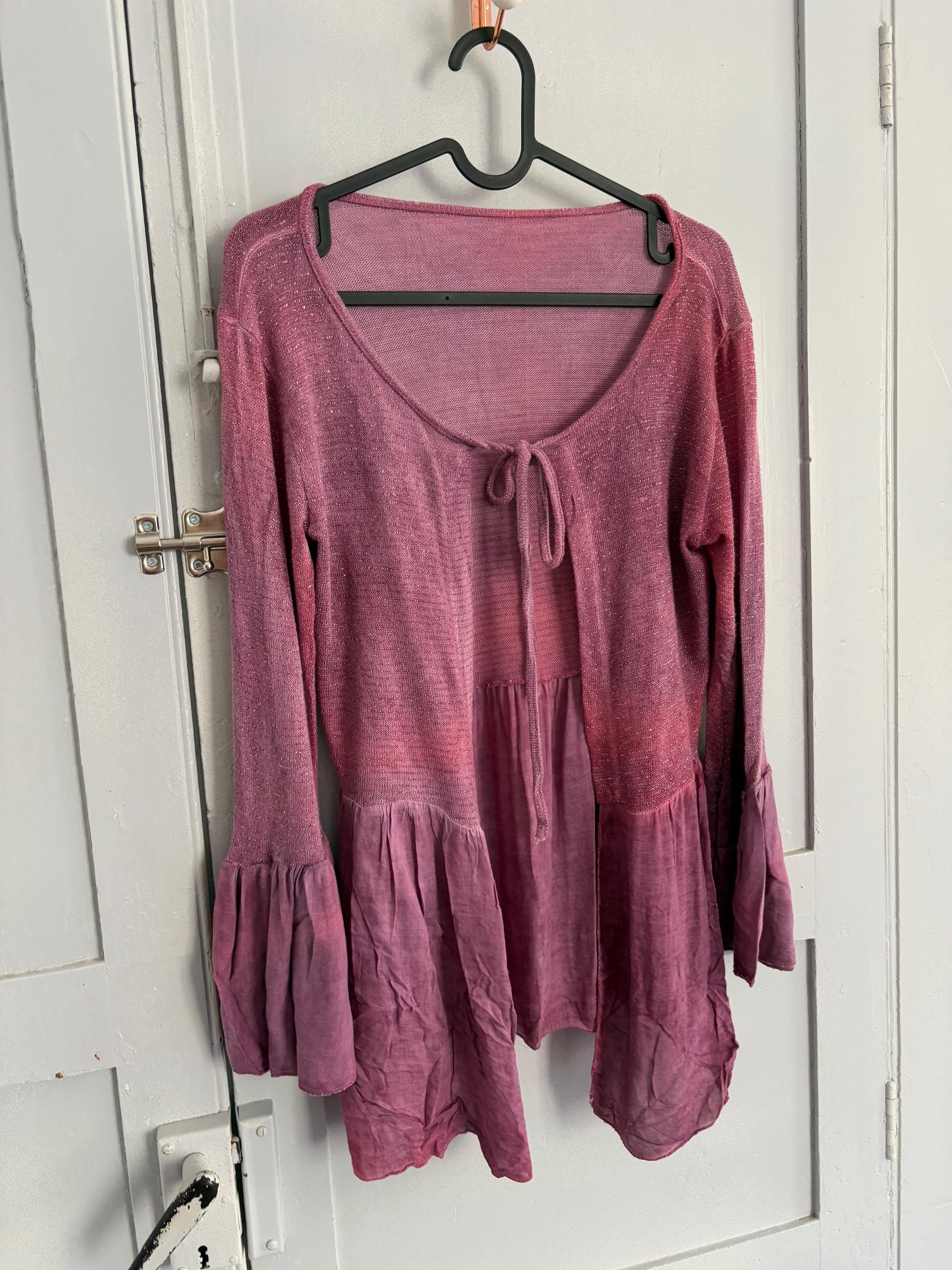 Vintage Glitter Knit Tie Top – Made in Italy – Pink & Purple Tones (Size S)