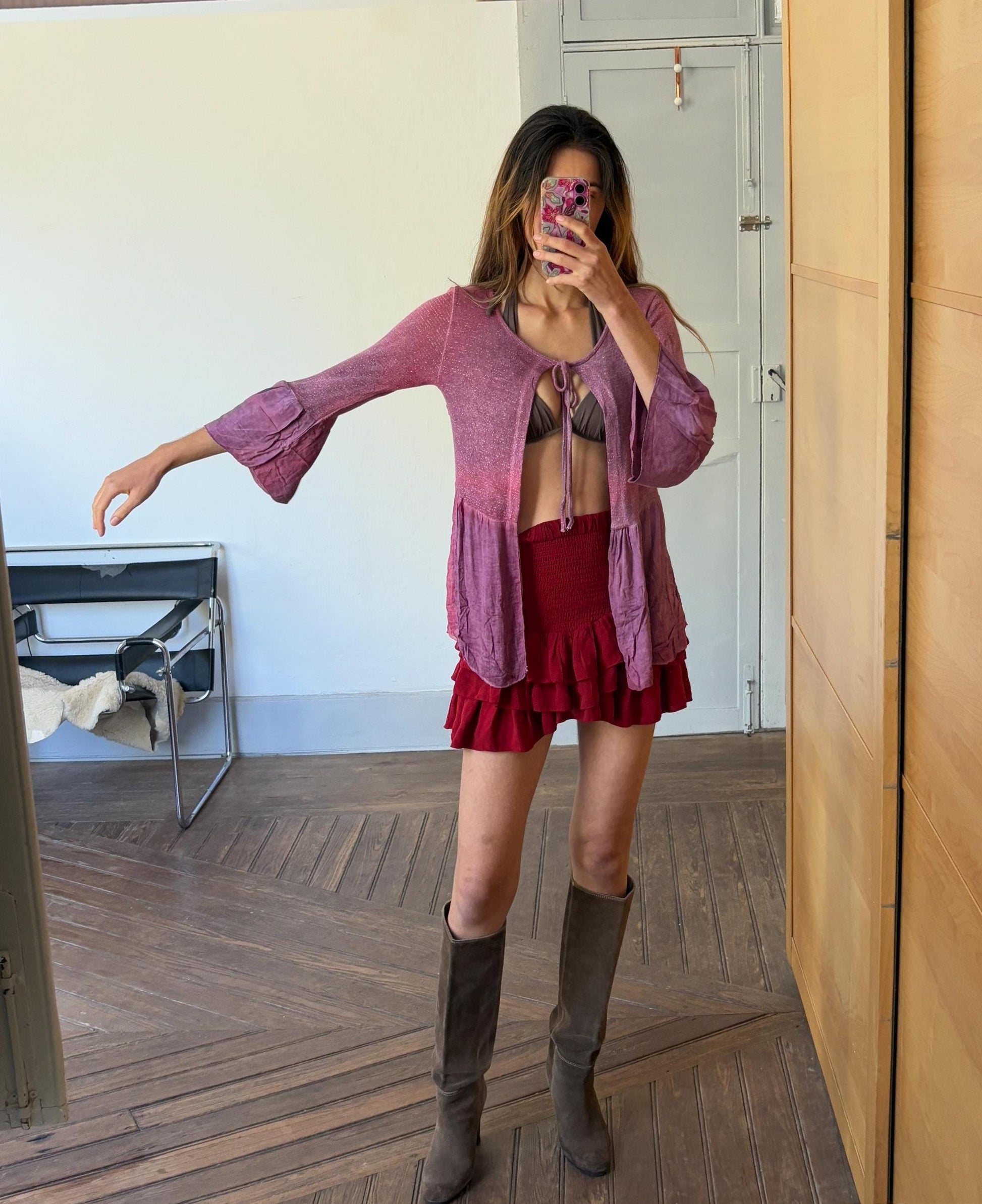 Vintage Glitter Knit Tie Top – Made in Italy – Pink & Purple Tones (Size S)