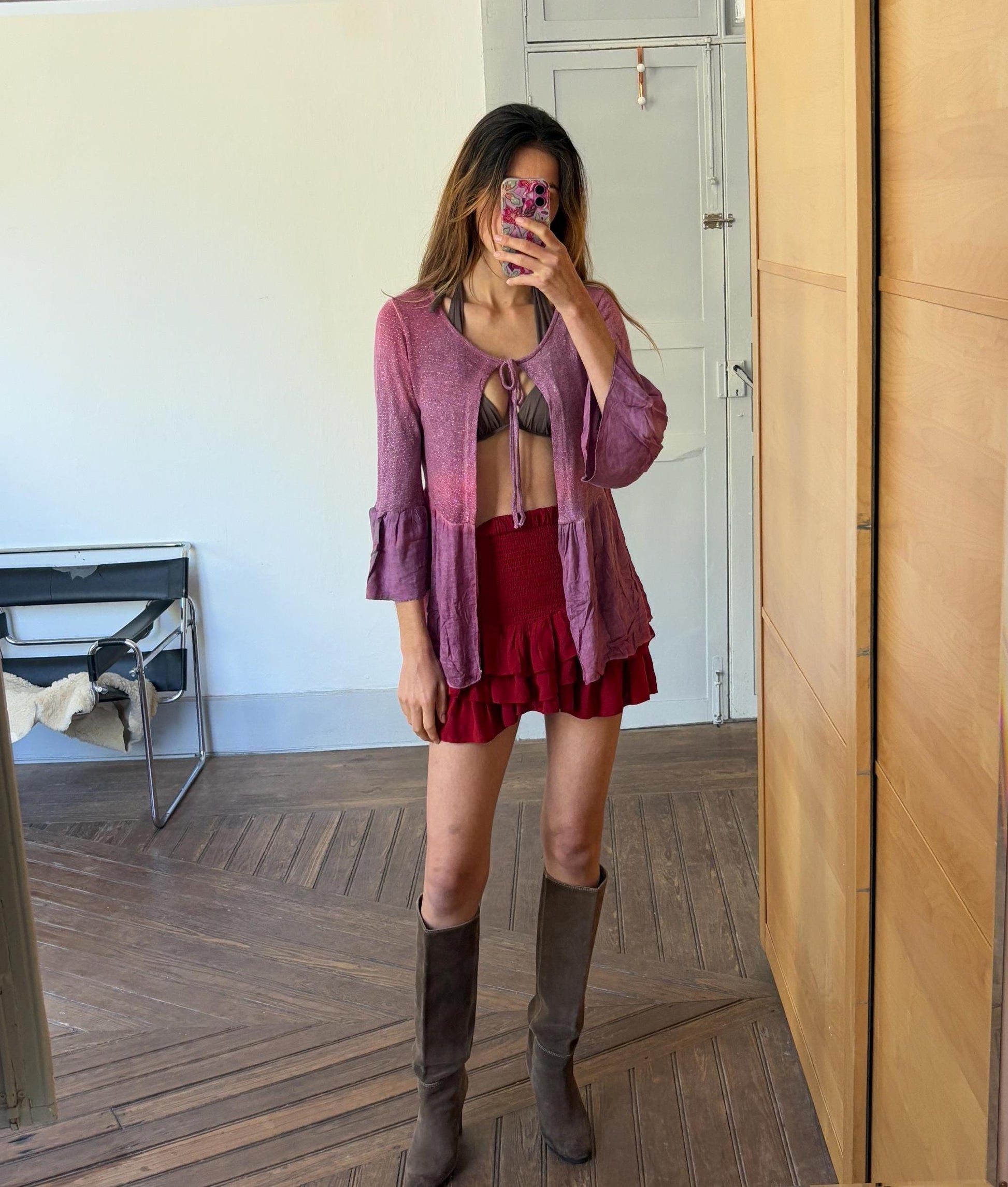 Vintage Glitter Knit Tie Top – Made in Italy – Pink & Purple Tones (Size S)