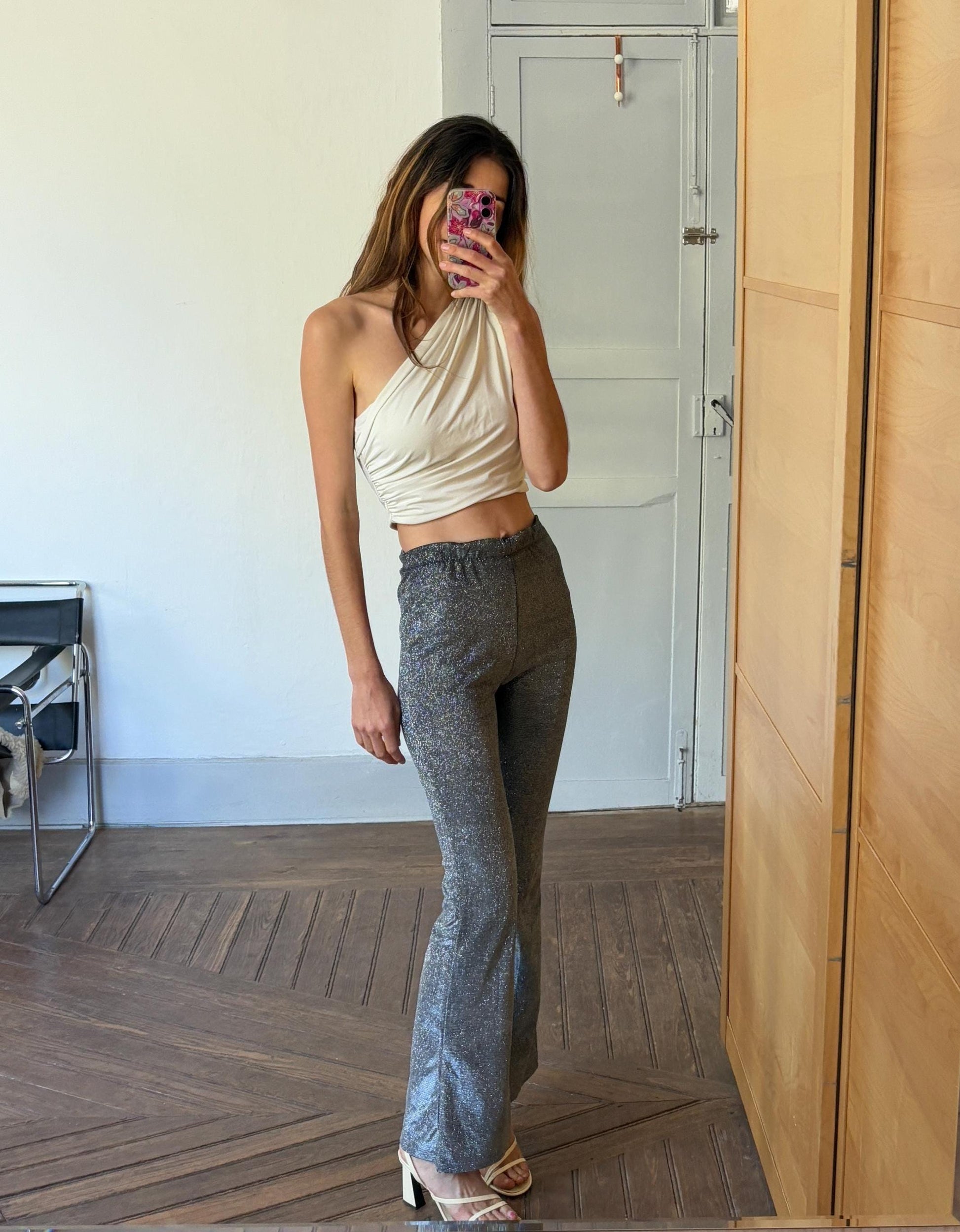 Silver Glitter Flared Pants, Dutch Label, High Waist Sparkly Leggings, New Year’s Eve Outfit, Party wear Bargain