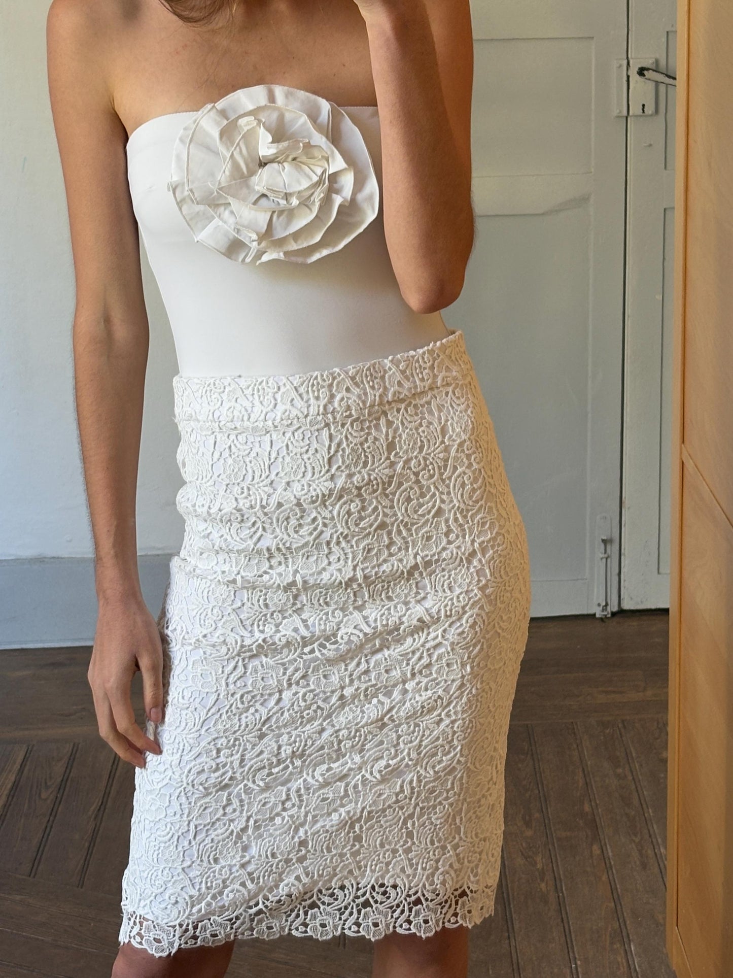 Vintage romantic floral lace white pencil skirt, Long elegant midi skirt, Lightweight vintage summer skirt, Sweet retro midi skirt