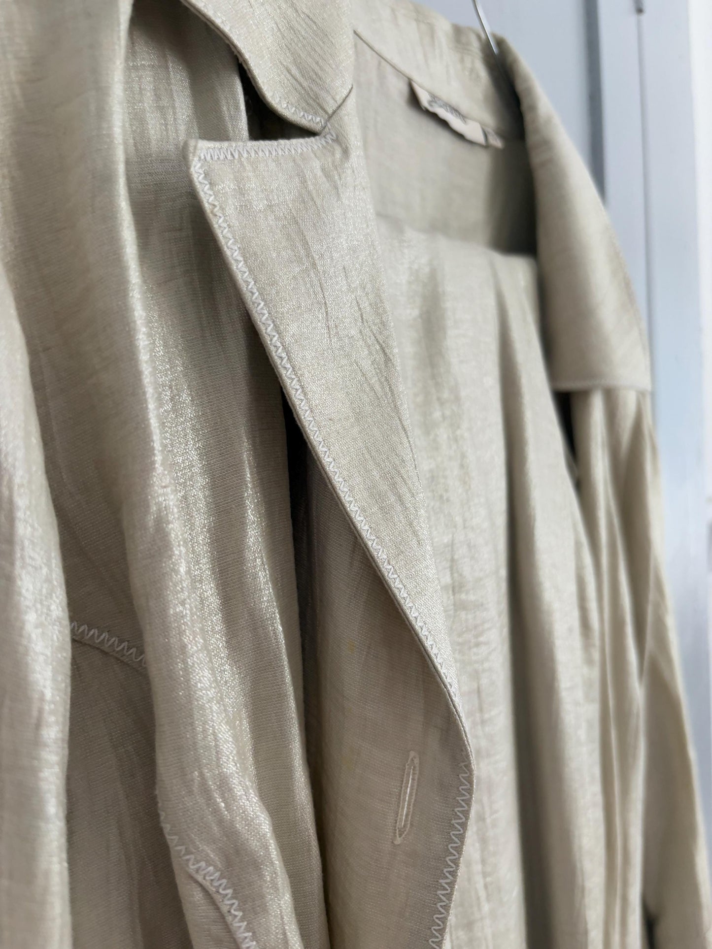 Vintage Paz Torras designer fashion two piece. Glitter sand linen set. Skirt and pants luxury Wedding guest outfit, Size XXL