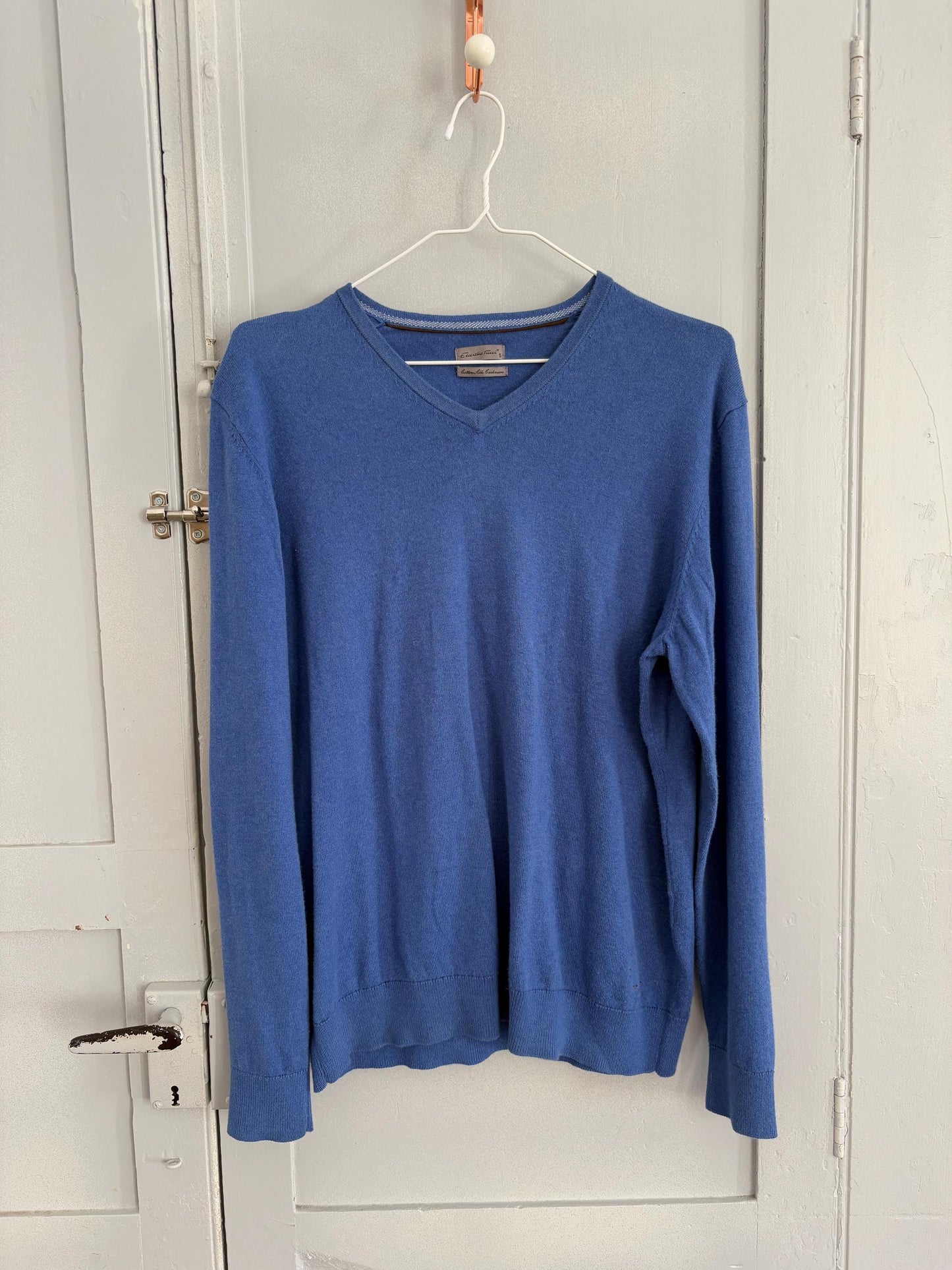 Vintage Emidio Tucci Blue cotton - silk - cashmere pullover, Vibrant Cobalt jumper, L