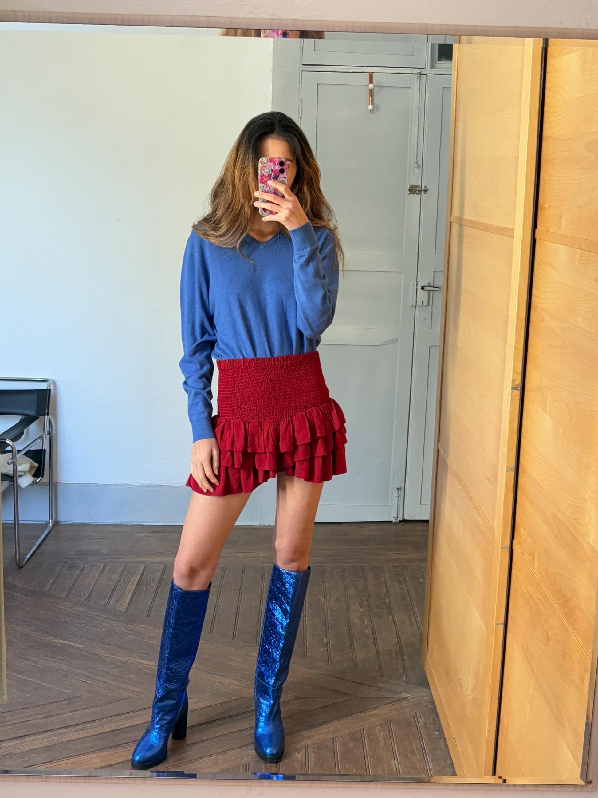 Vintage Emidio Tucci Blue cotton - silk - cashmere pullover, Vibrant Cobalt jumper, L