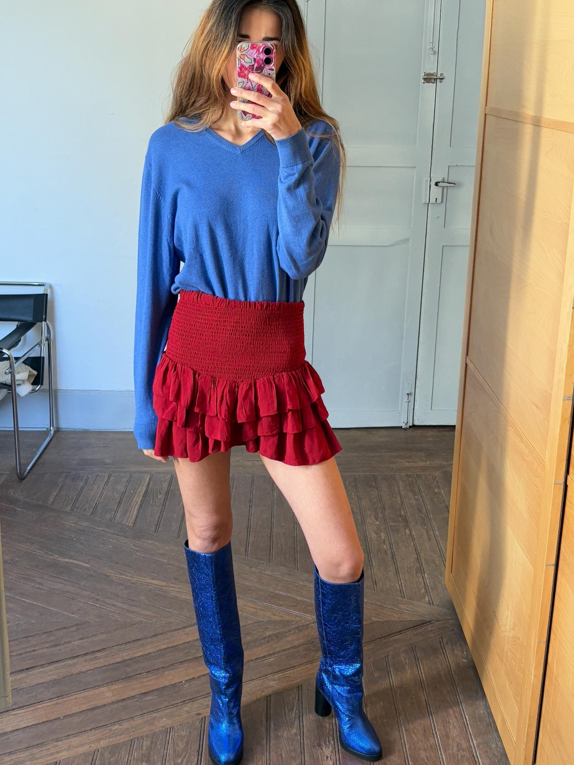 Vintage Emidio Tucci Blue cotton - silk - cashmere pullover, Vibrant Cobalt jumper, L