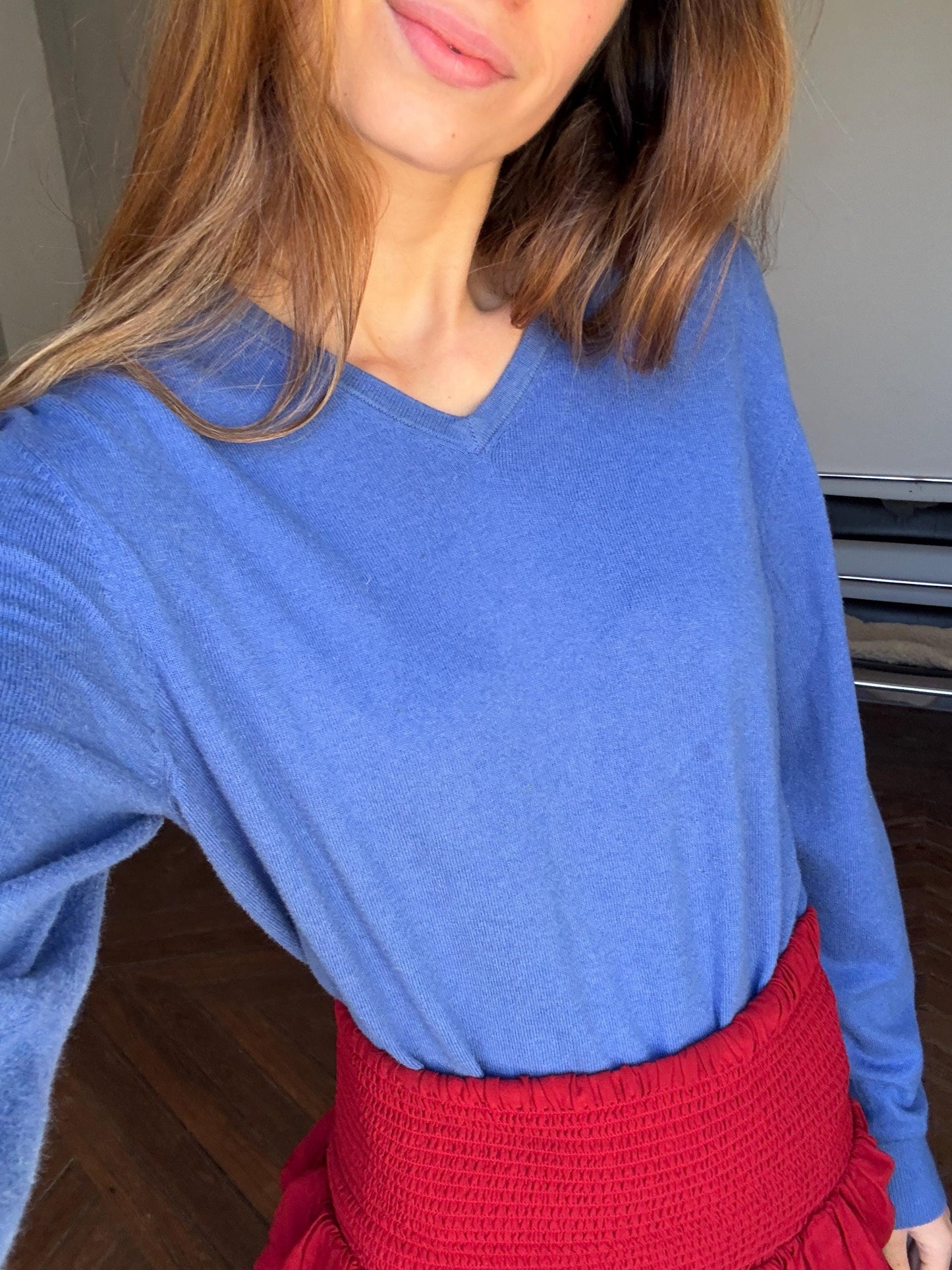 Vintage Emidio Tucci Blue cotton - silk - cashmere pullover, Vibrant Cobalt jumper, L