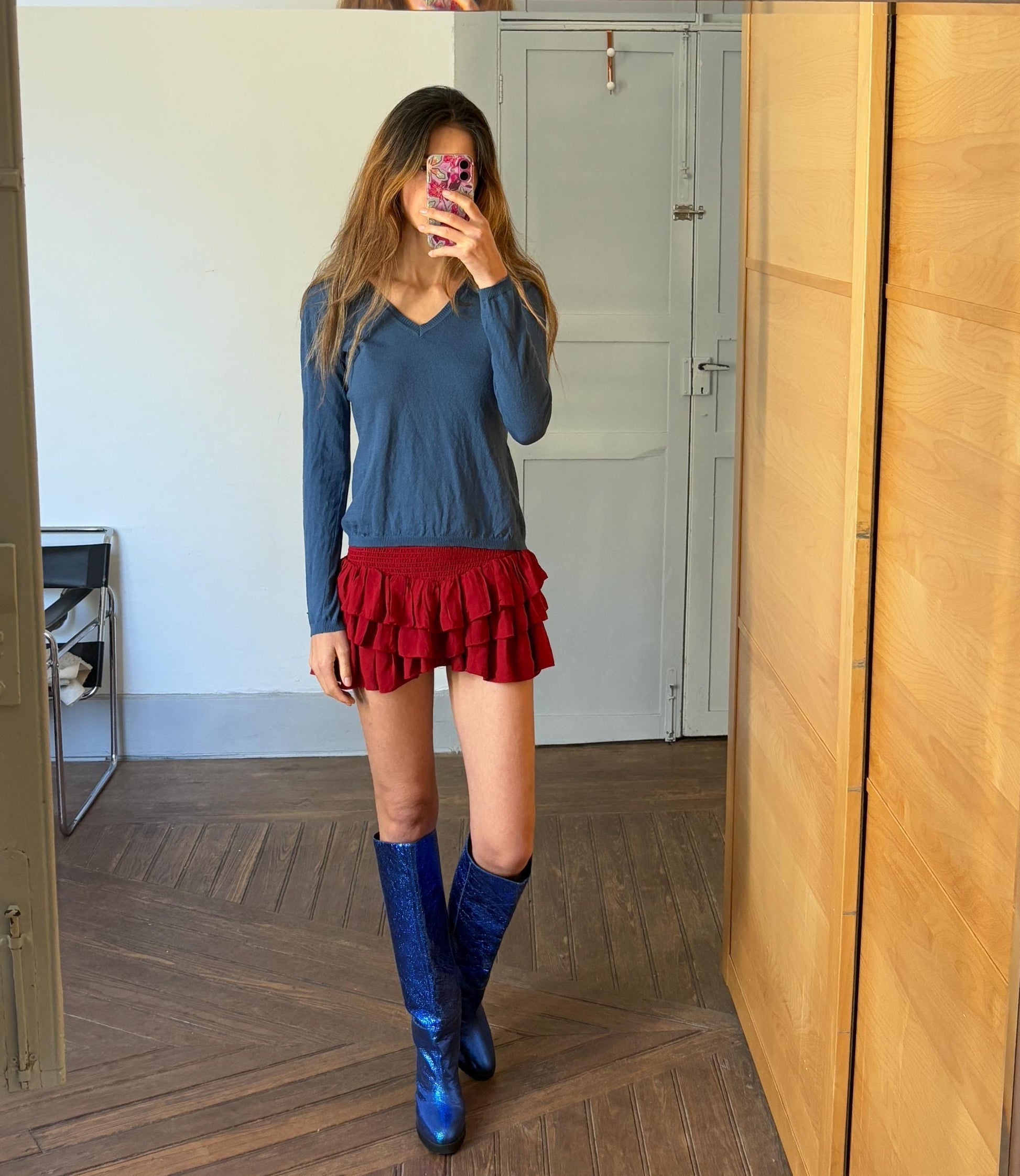 Vintage super soft MERINO WOOL jersey, Waldorf long sleeve shirt, Blue Caramelo under shirt, Luxe wool winter designer shirt, S