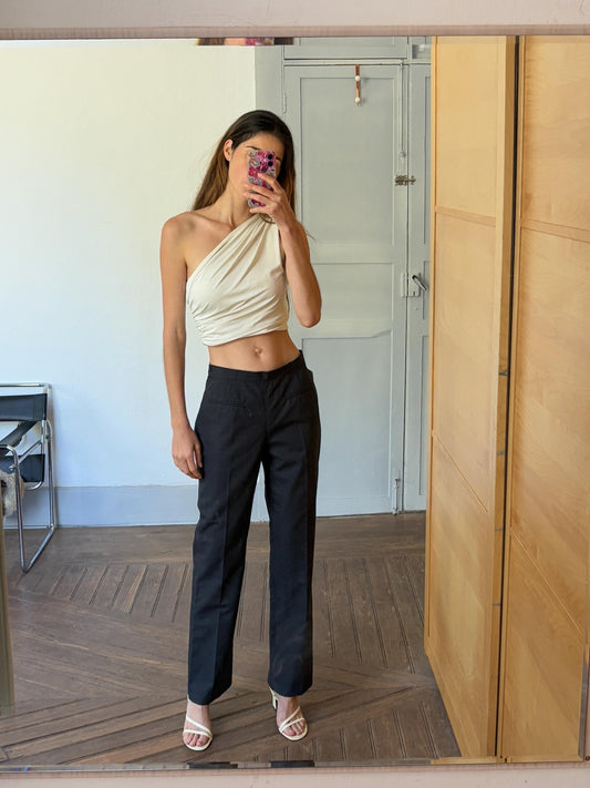 Vintage elegant Italian made wool black pants, Luxury formal pants, Italy designer trousers, Straight leg fit