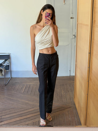 Vintage Italian Black Wool Trousers — detail