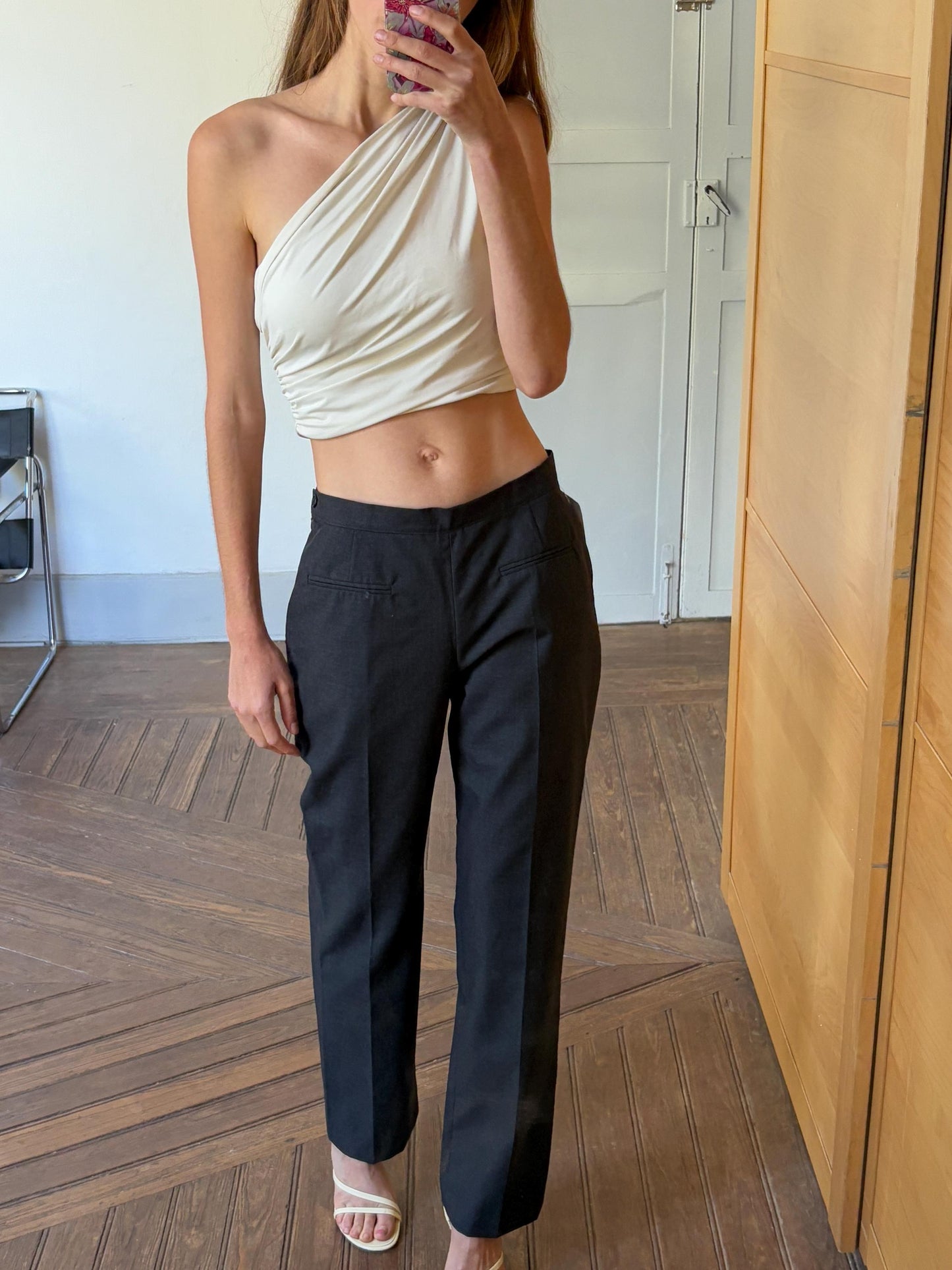 Vintage elegant Italian made wool black pants, Luxury formal pants, Italy designer trousers, Straight leg fit