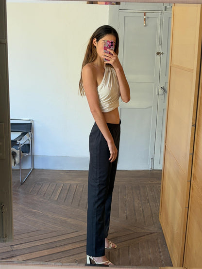 Vintage Italian Black Wool Trousers — fabric close-up