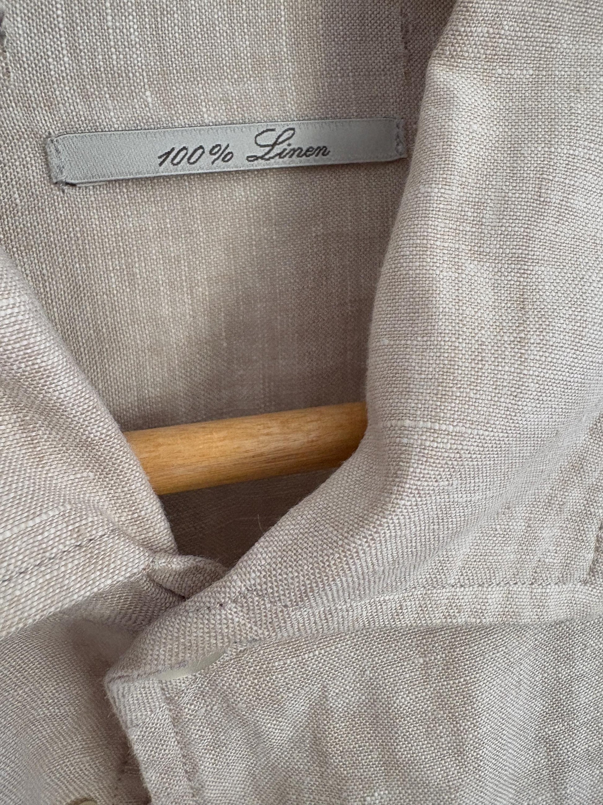 Vintage sand linen blouse, Earthy short sleeve shirt, Summer light beige Men's oxford, Oat coloured boxy fit classic formal shirt