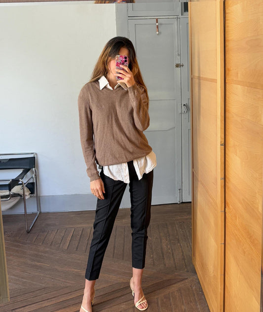 Light academia vintage Hugo Boss pullover, Cotton - cashmere winter sweater, Cozy tan slim fit autumn knit, Size M