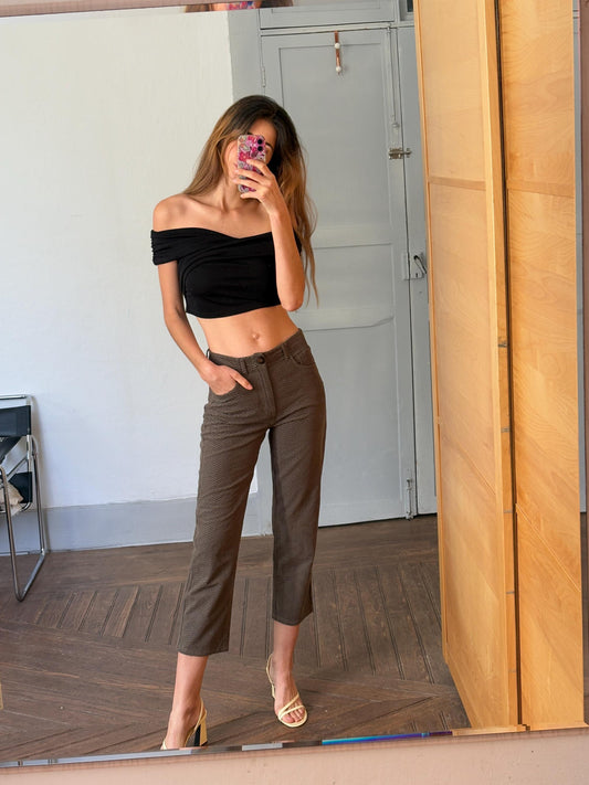 Vintage Massimo Dutti luxury trousers, Dark green mid waist cropped capri pants, Size DE 36, S