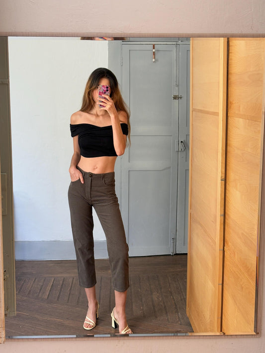 Vintage Massimo Dutti luxury trousers, Dark green mid waist cropped capri pants, Size DE 36, S