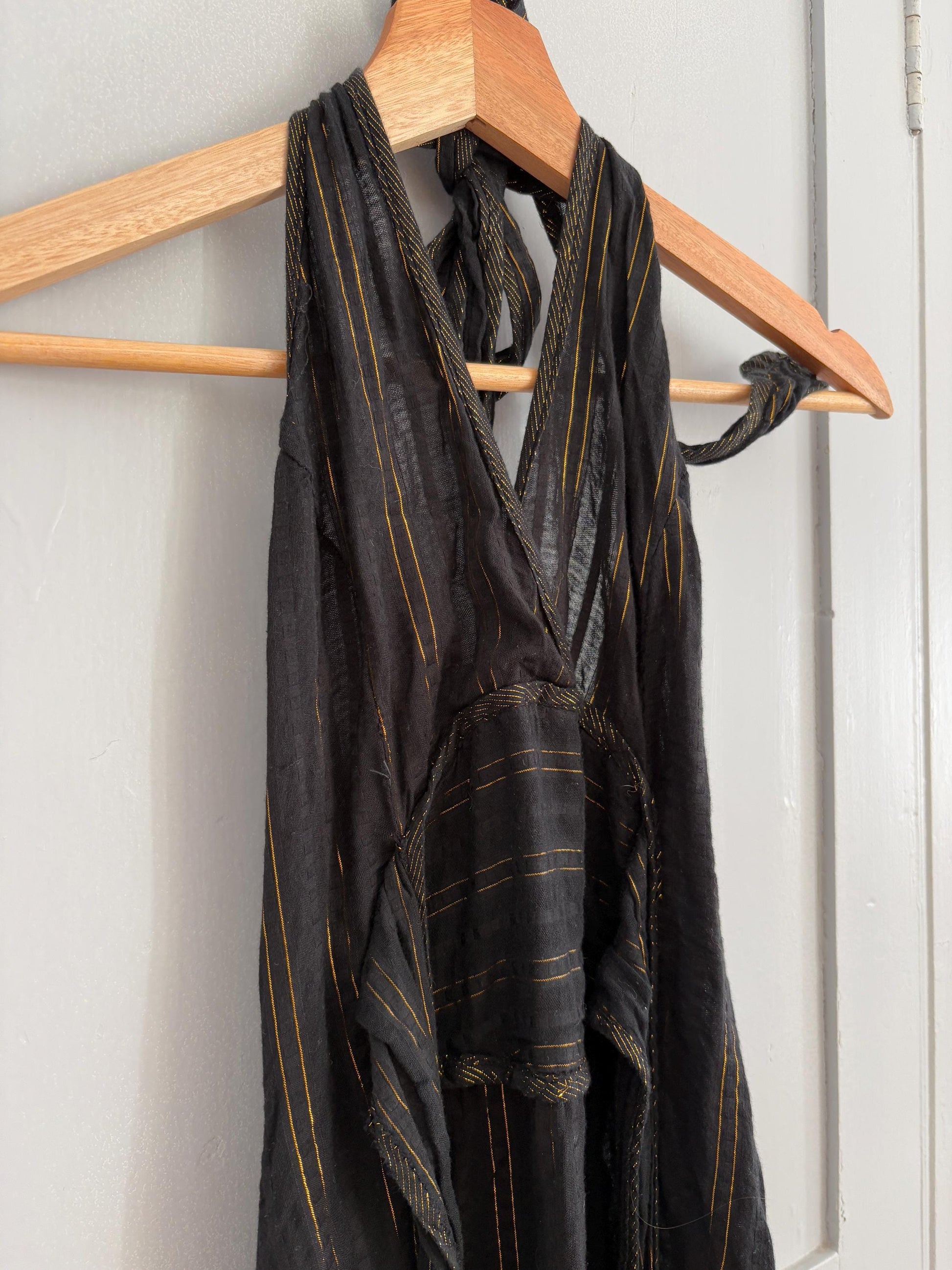 Vintage black and gold maxi dress, Designer long Basic casual loose fit summer dress, Sexy deep v neck line feminine summer clothing