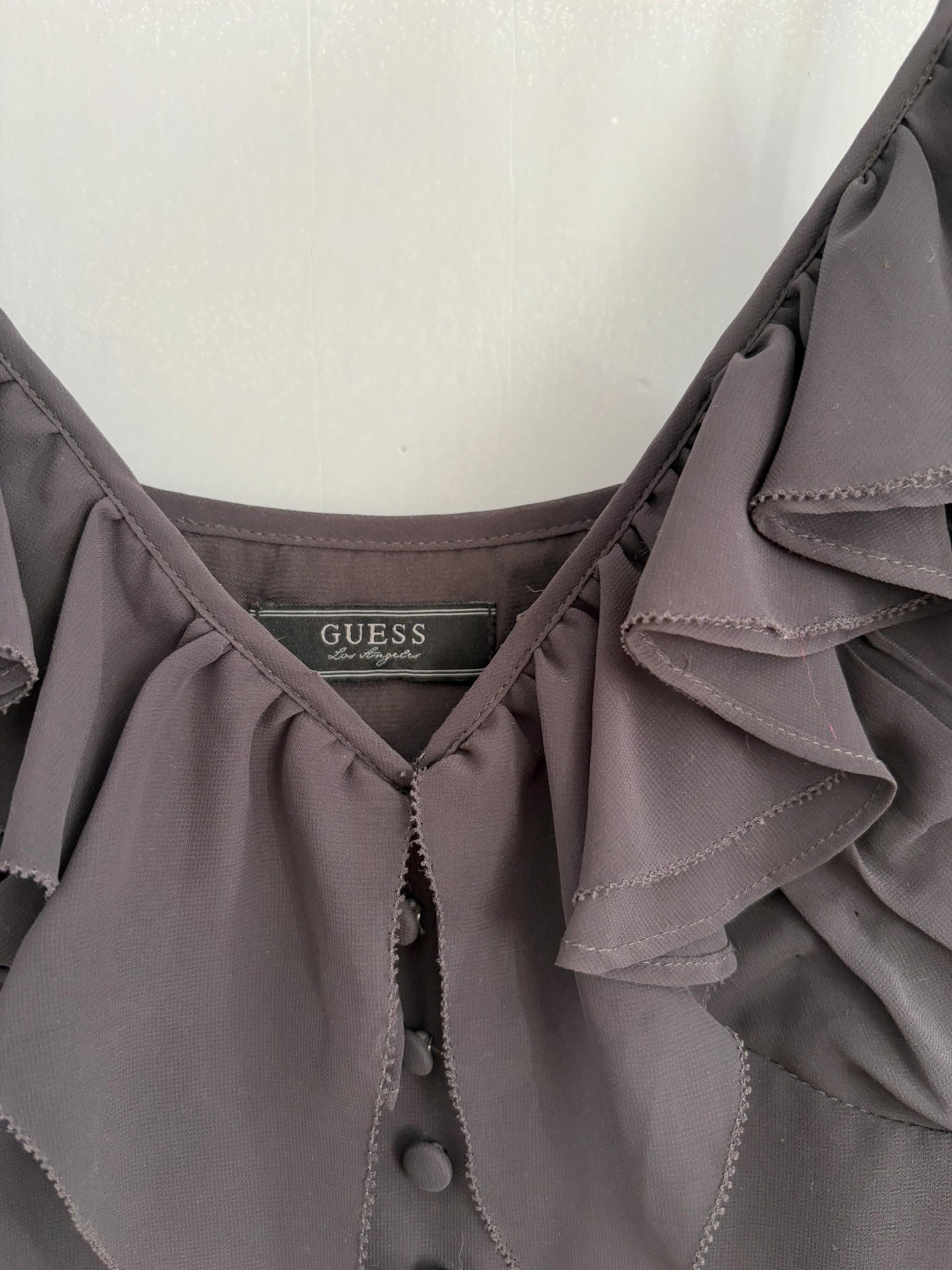 Vintage Guess grey Babydoll dress, Ruffled V neck playful summer dress, Date night cute mini dress