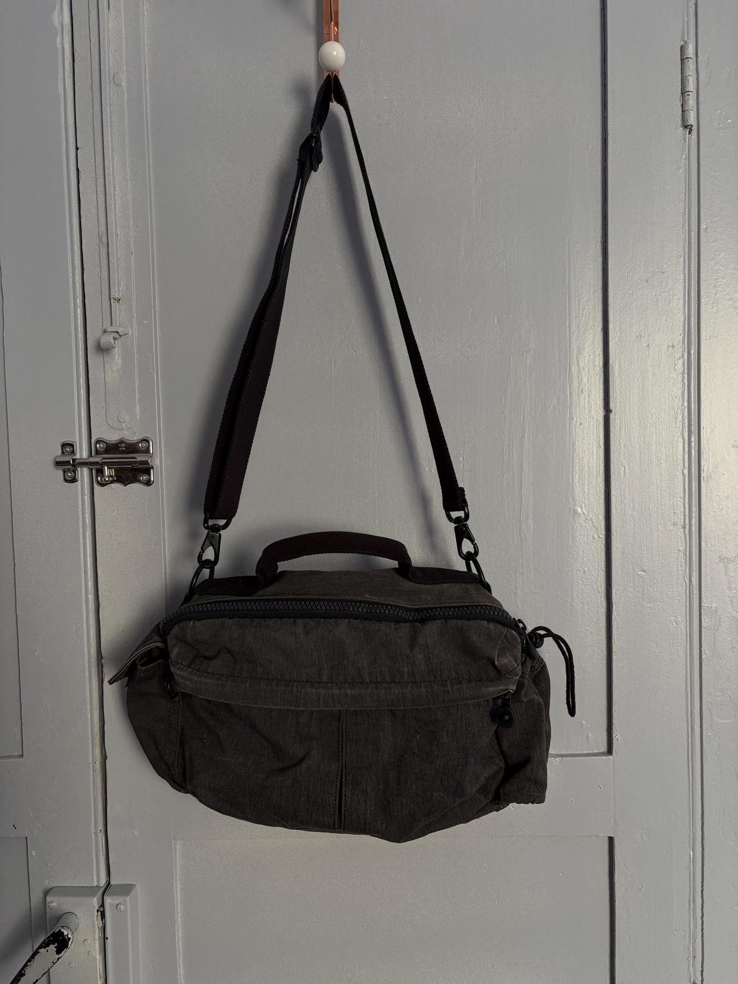 Vintage Grey KIPLING Crossbody Bag — fabric close-up