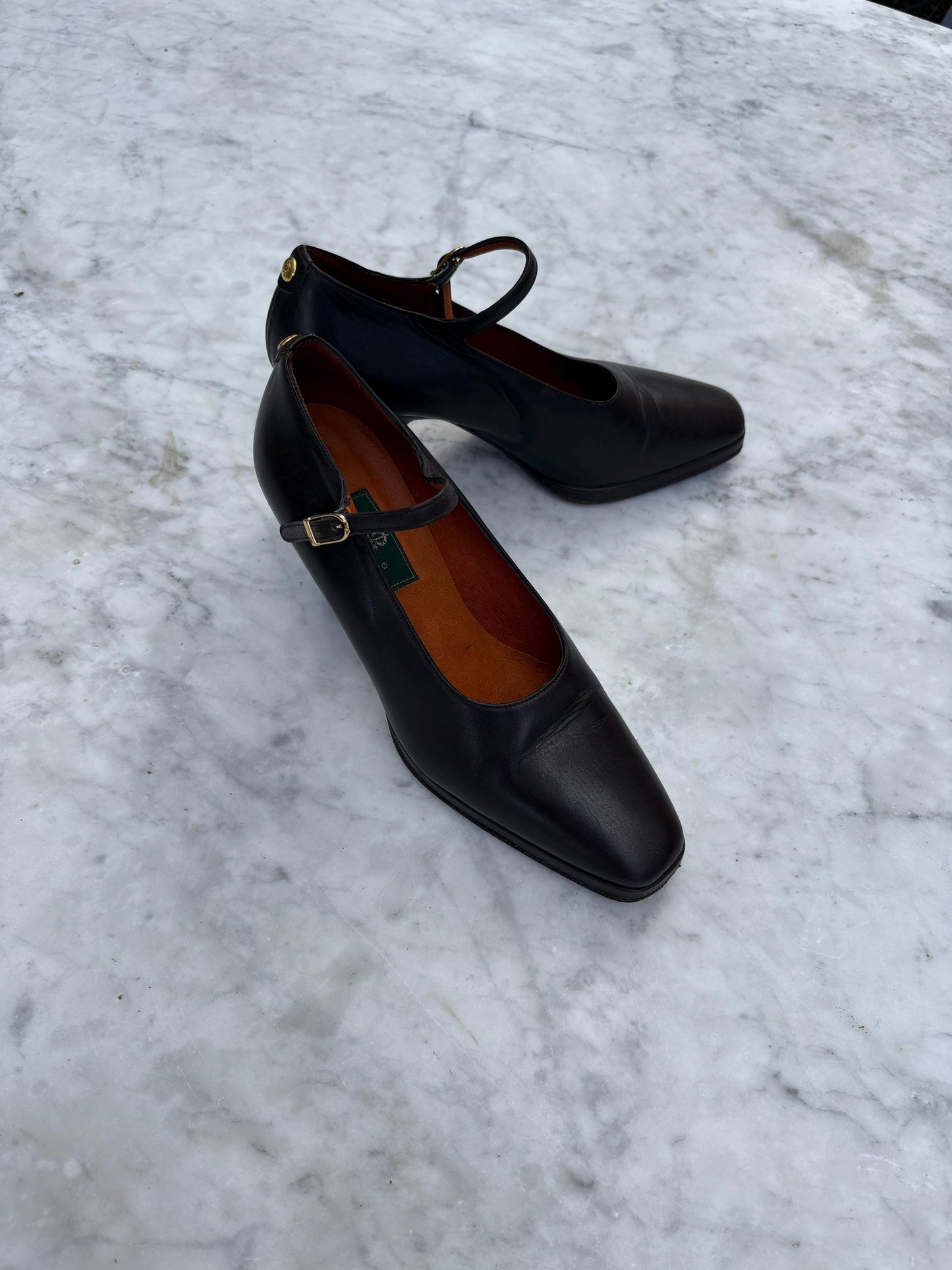 Vintage El Caballo dark brown leather Mary Jane heels, 8 cm block heel shoes, made in Spain, 36 size, classic retro leather pumps