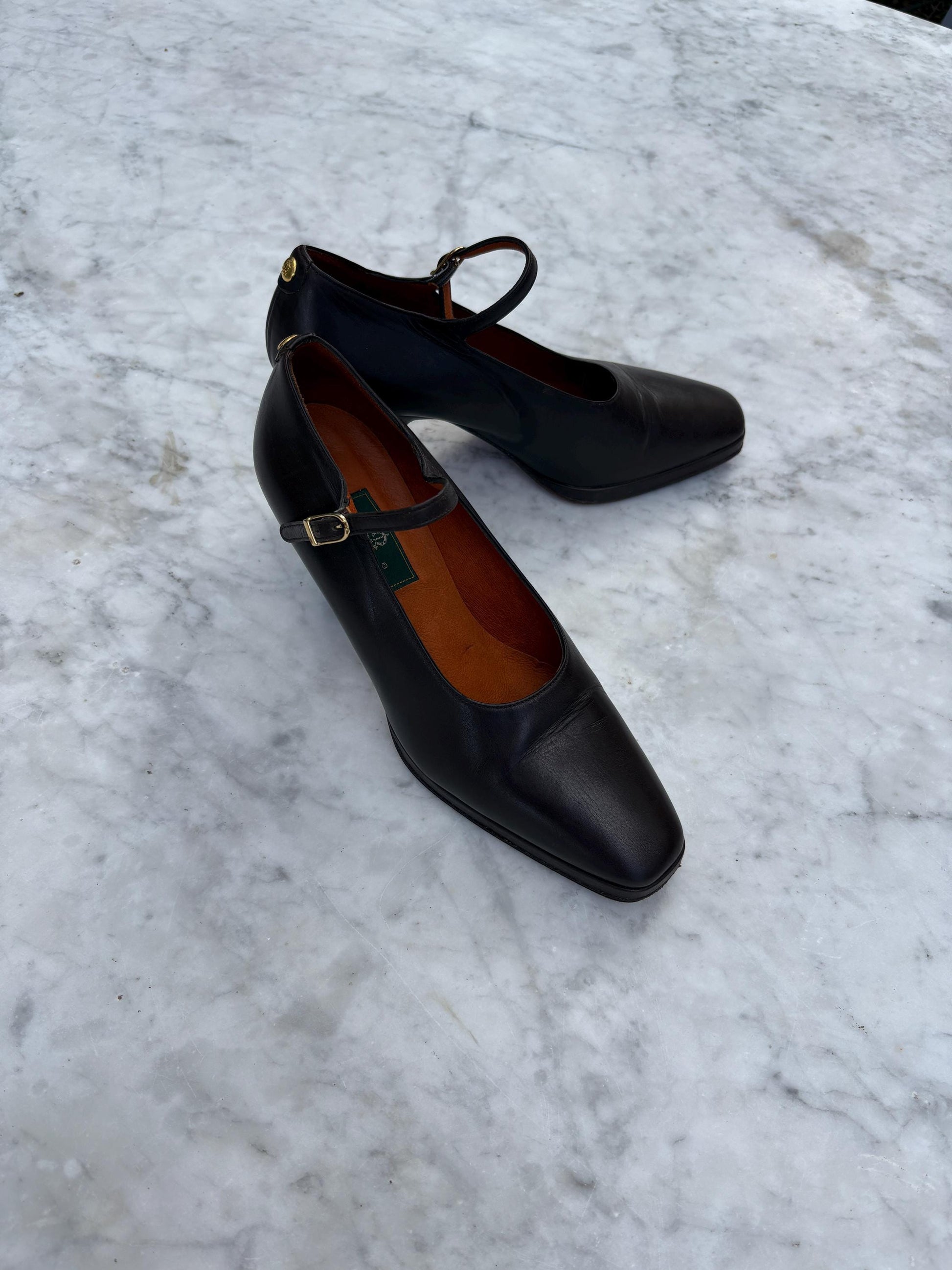 Vintage El Caballo dark brown leather Mary Jane heels, 8 cm block heel shoes, made in Spain, 36 size, classic retro leather pumps