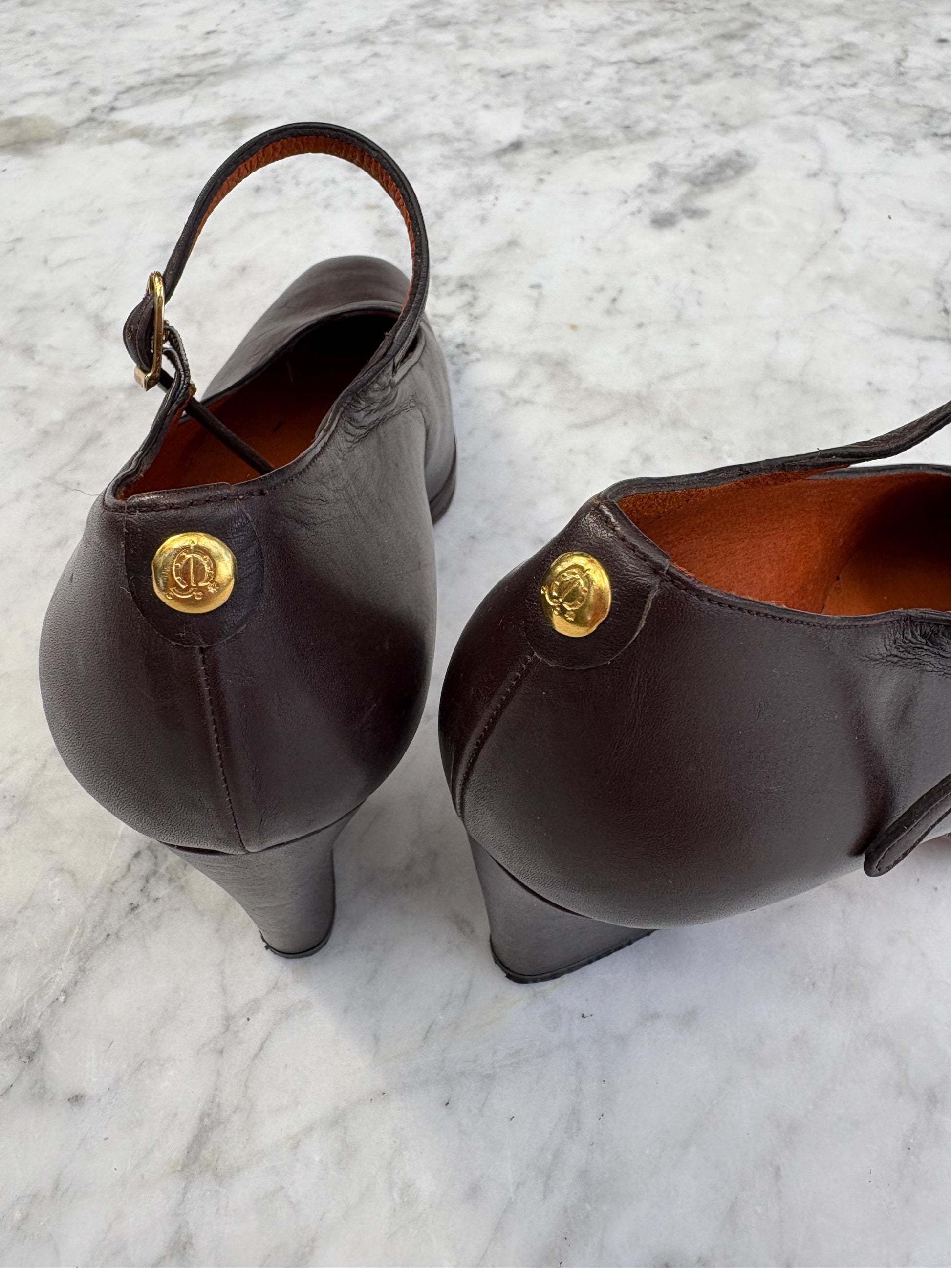 Vintage El Caballo dark brown leather Mary Jane heels, 8 cm block heel shoes, made in Spain, 36 size, classic retro leather pumps