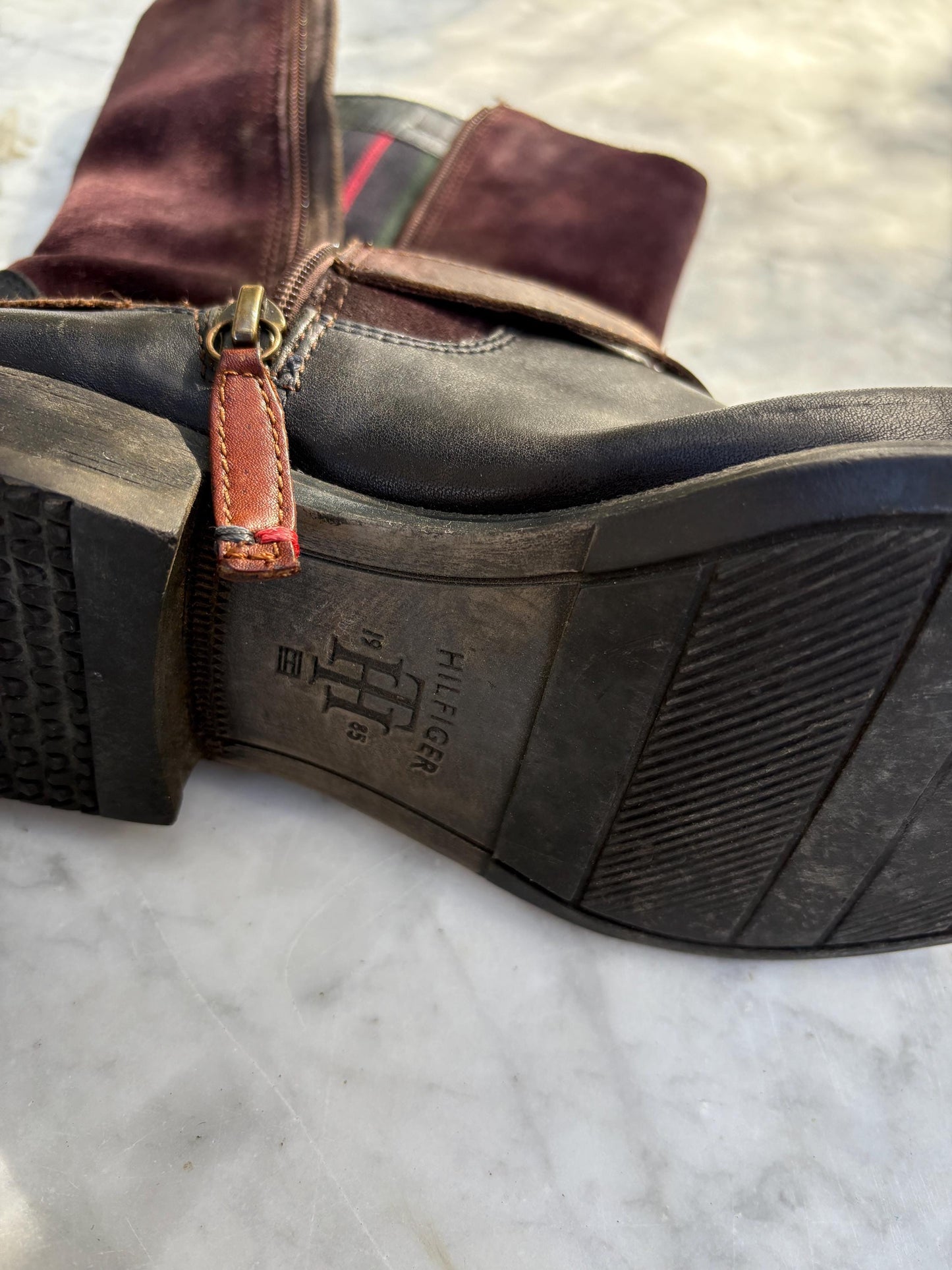 Tommy Hilfiger leather boots, Women's plaid Wellington Boots, Fancy fashionable short boots, Designer, Size EU 39