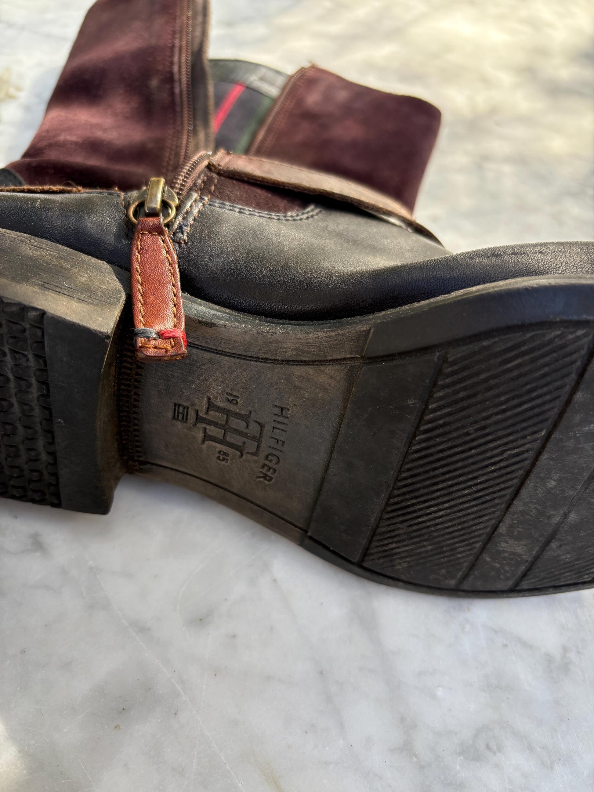 Tommy Hilfiger leather boots, Women's plaid Wellington Boots, Fancy fashionable short boots, Designer, Size EU 39