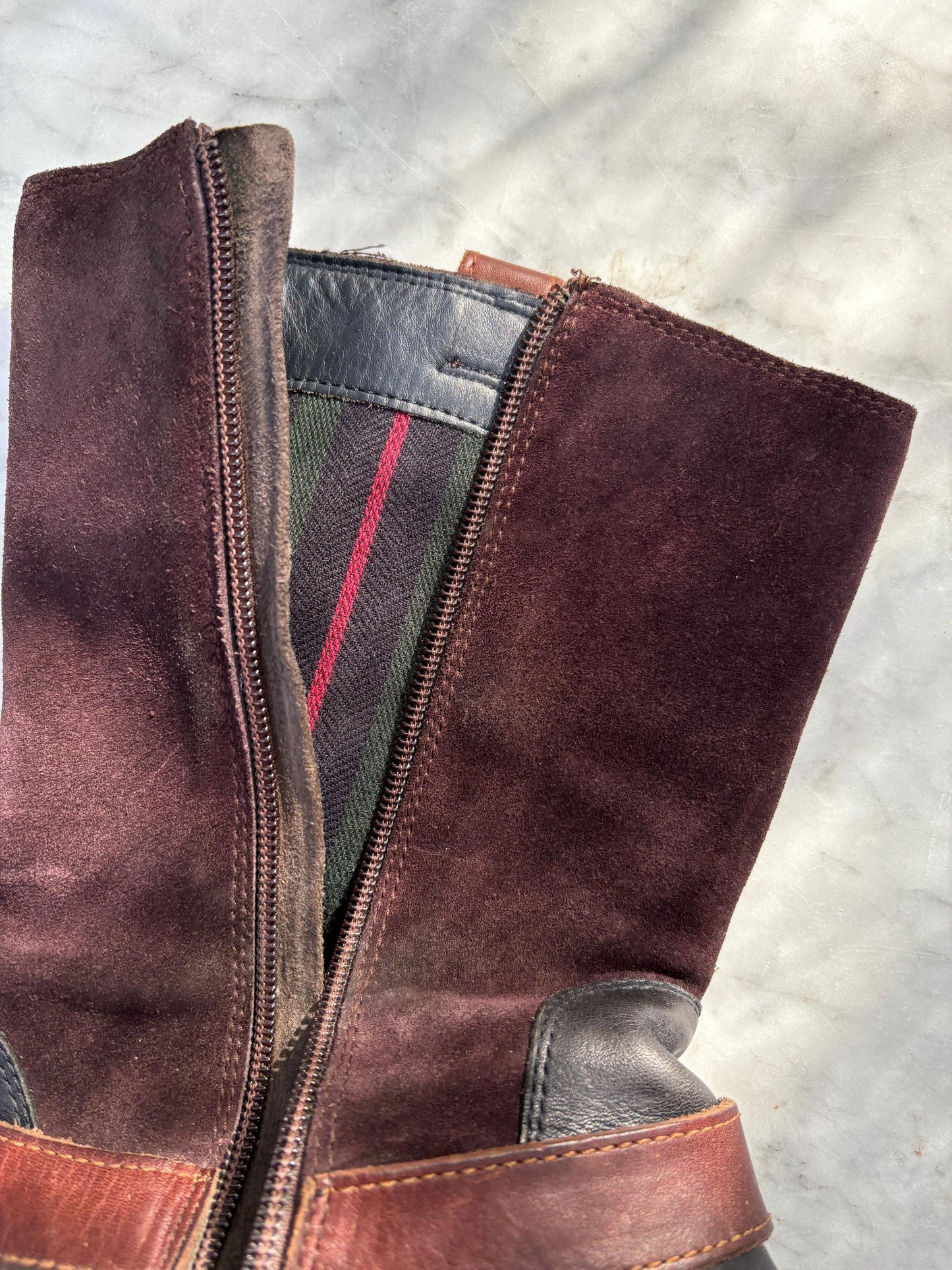 Vintage Tommy Hilfiger leather boots, Women's plaid Wellington Boots, Fancy fashionable short boots, Designer, Size EU 39