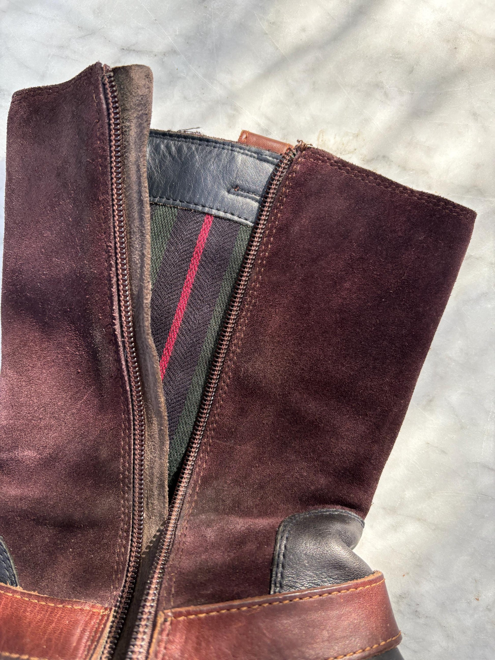 Vintage Tommy Hilfiger leather boots, Women's plaid Wellington Boots, Fancy fashionable short boots, Designer, Size EU 39