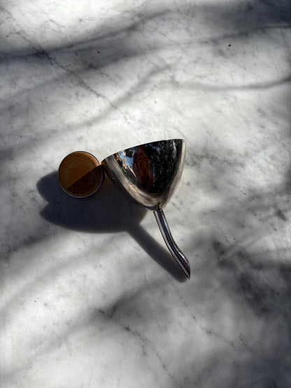 Vintage Silver Plated Liquor Funnel With Wood Cap — fabric close-up