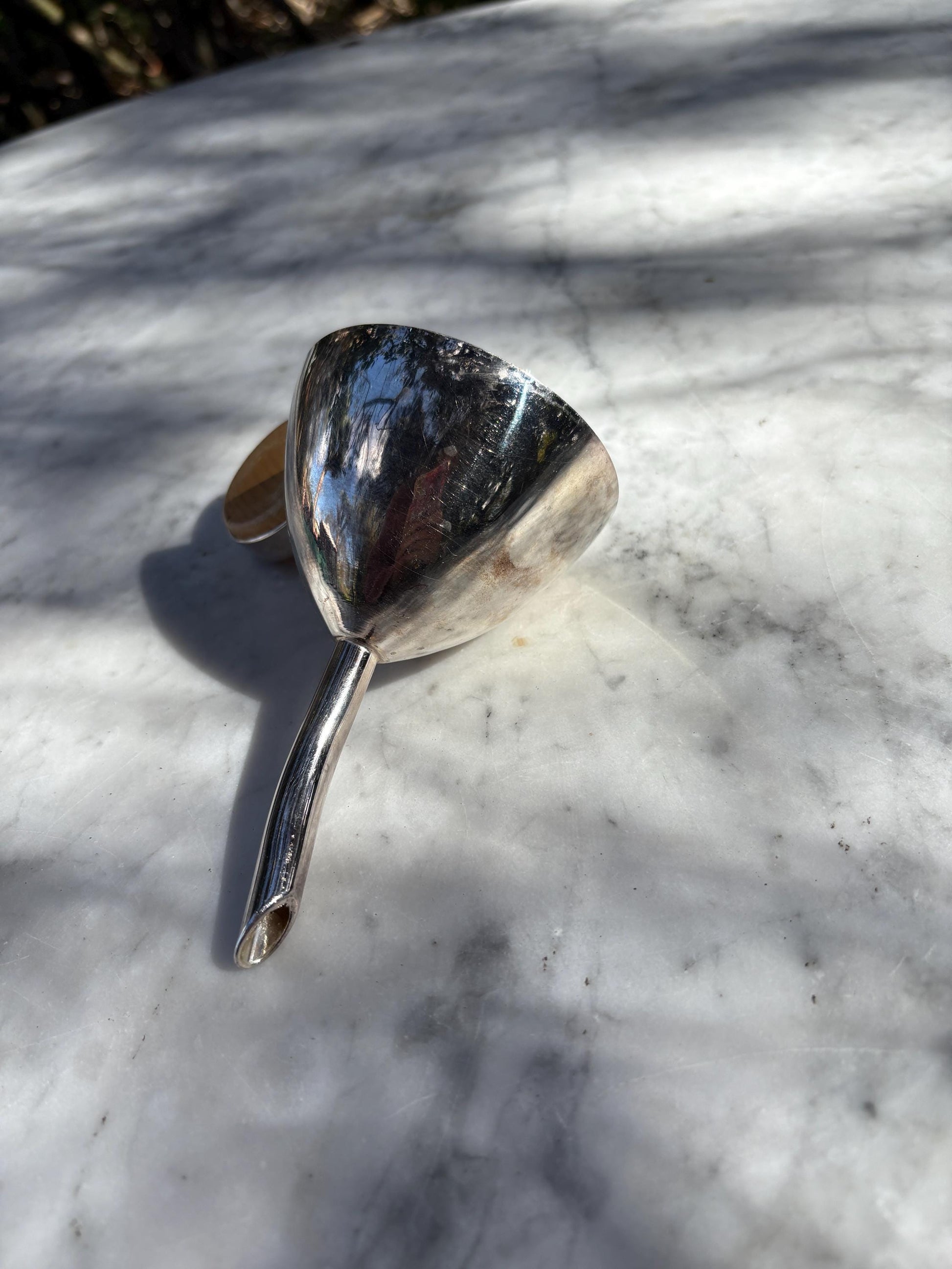 Vintage Silver Plated Liquor Funnel with Wooden Cap – Elegant Barware Accessory for Decanters, Whiskey Flasks, Cocktail Lovers,