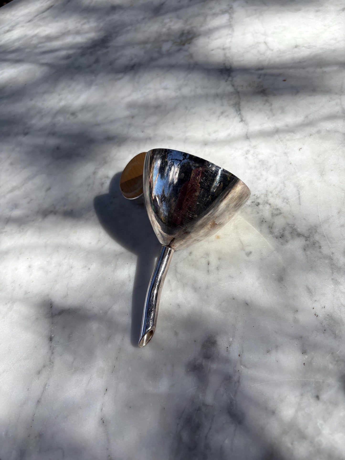 Vintage Silver Plated Liquor Funnel with Wooden Cap – Elegant Barware Accessory for Decanters, Whiskey Flasks, Cocktail Lovers,