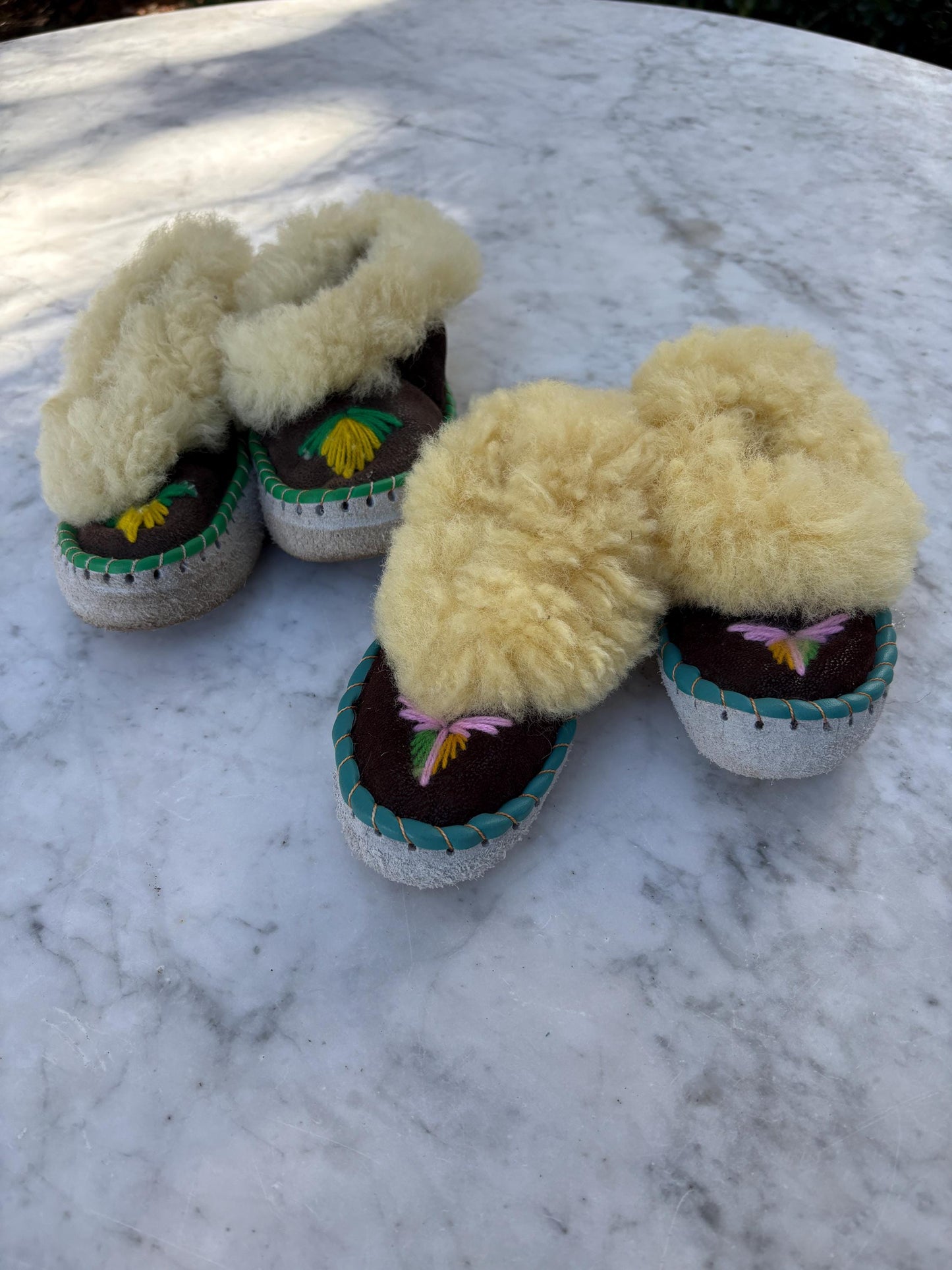 Vintage wool slippers for kids, handmade sheepskin moccasins, warm house shoes, soft sole toddler slippers, cozy winter booties, EU 17-30