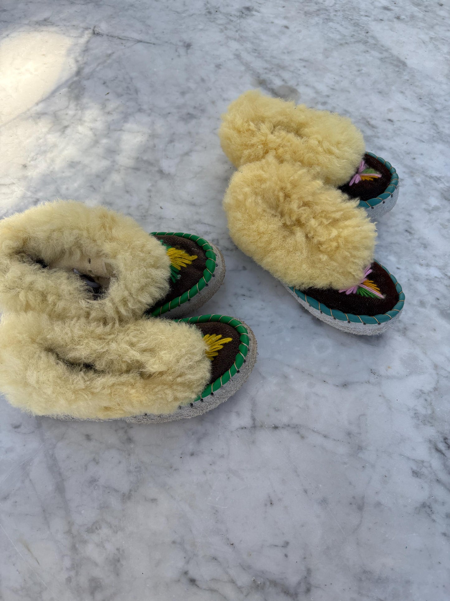 Vintage wool slippers for kids, handmade sheepskin moccasins, warm house shoes, soft sole toddler slippers, cozy winter booties, EU 17-30
