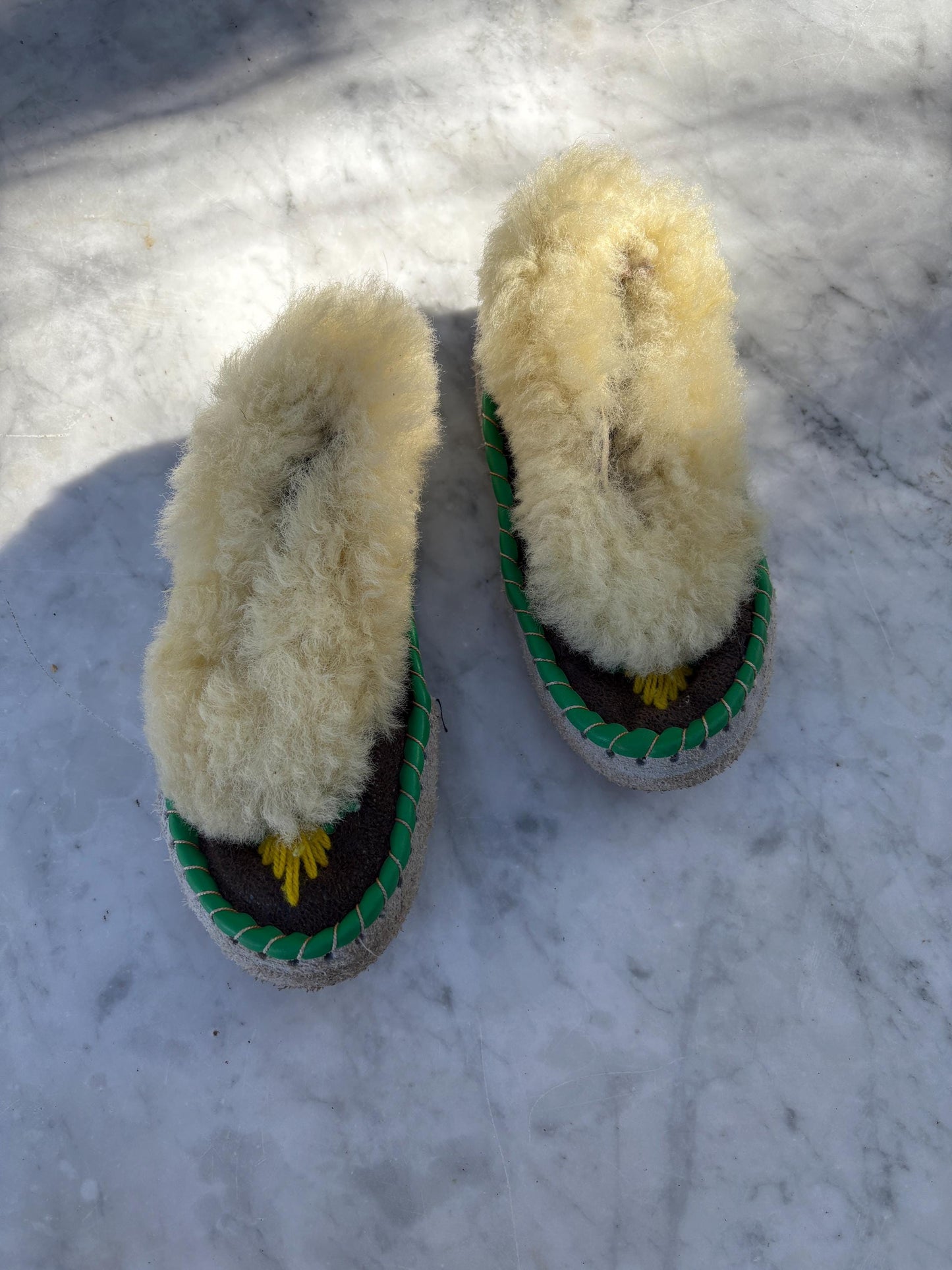Vintage wool slippers for kids, handmade sheepskin moccasins, warm house shoes, soft sole toddler slippers, cozy winter booties, EU 17-30