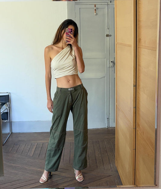 Vintage 90s Danza green dance trousers, Relaxed fit hip hop clothing, True vintage dancer clothing, Low waist straight leg basic trousers,