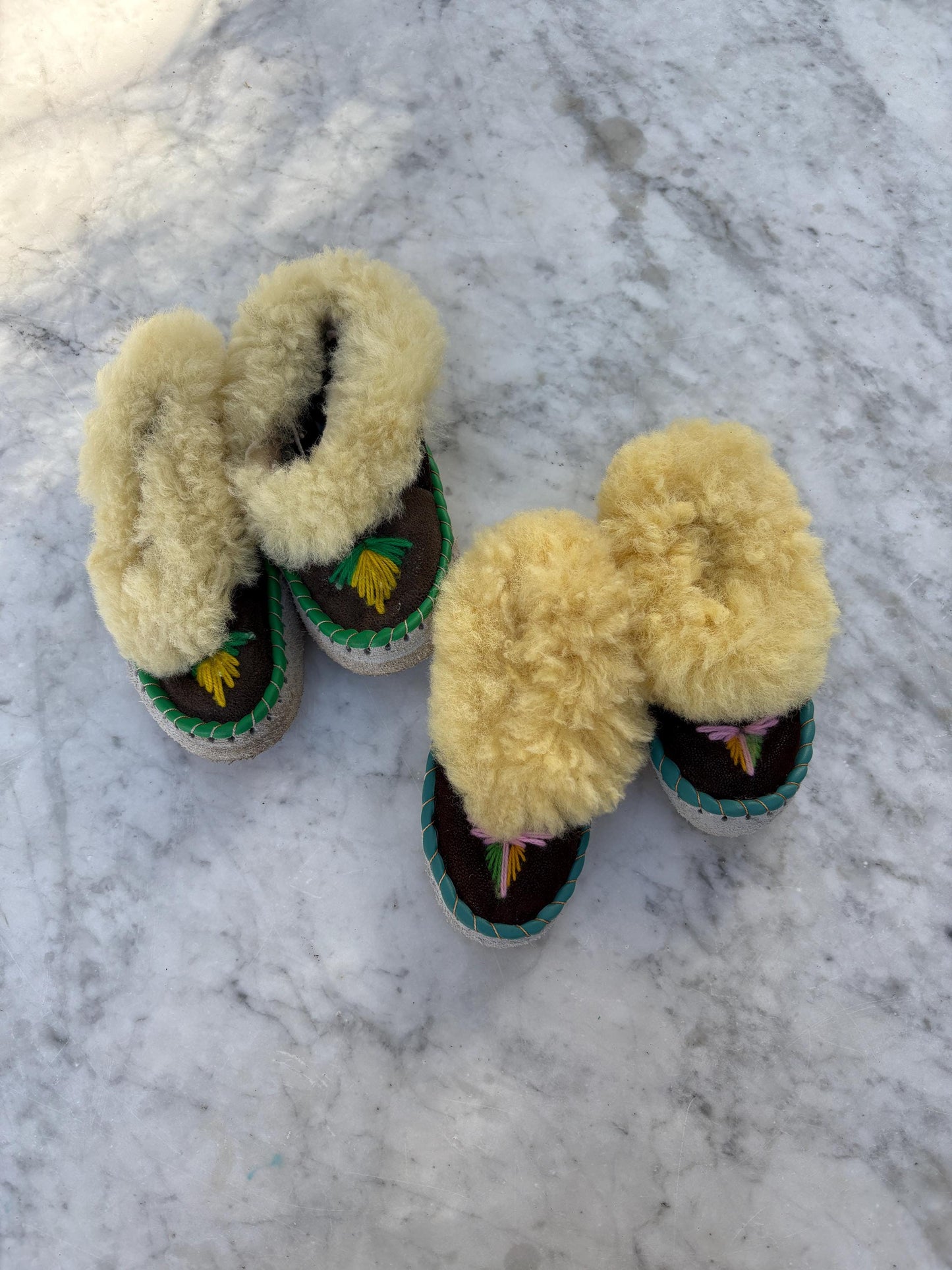 Vintage Wool Slippers – Handmade Sheepskin House Shoes for Children