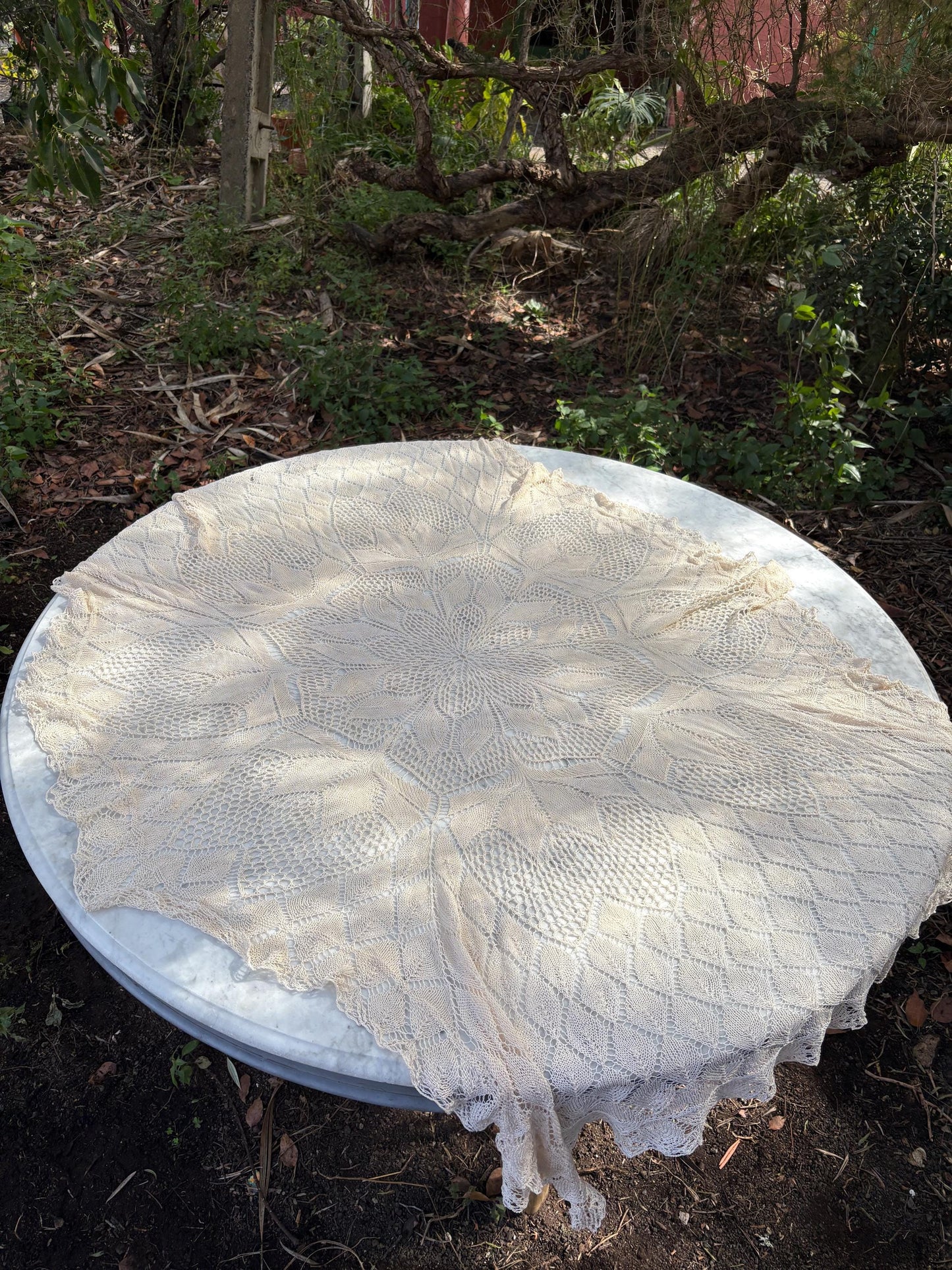Handmade Crochet Lace Blanket, Round Lace Tablecloth, Vintage Boho Bedspread, Openwork Lace Throw, Shabby Chic Sofa Cover, Cottagecore Decor