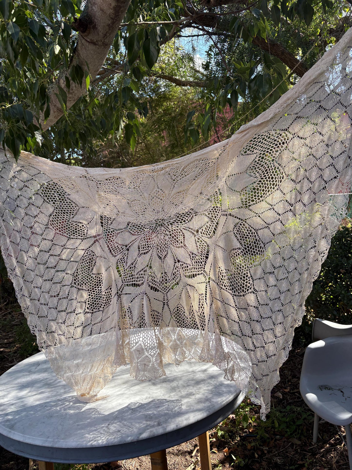 Handmade Crochet Lace Blanket, Round Lace Tablecloth, Vintage Boho Bedspread, Openwork Lace Throw, Shabby Chic Sofa Cover, Cottagecore Decor