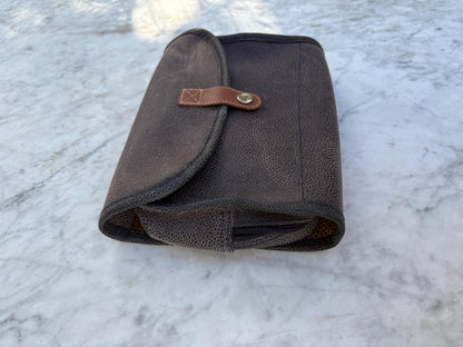 Vintage Leather Travel Toiletry Bag — fabric close-up