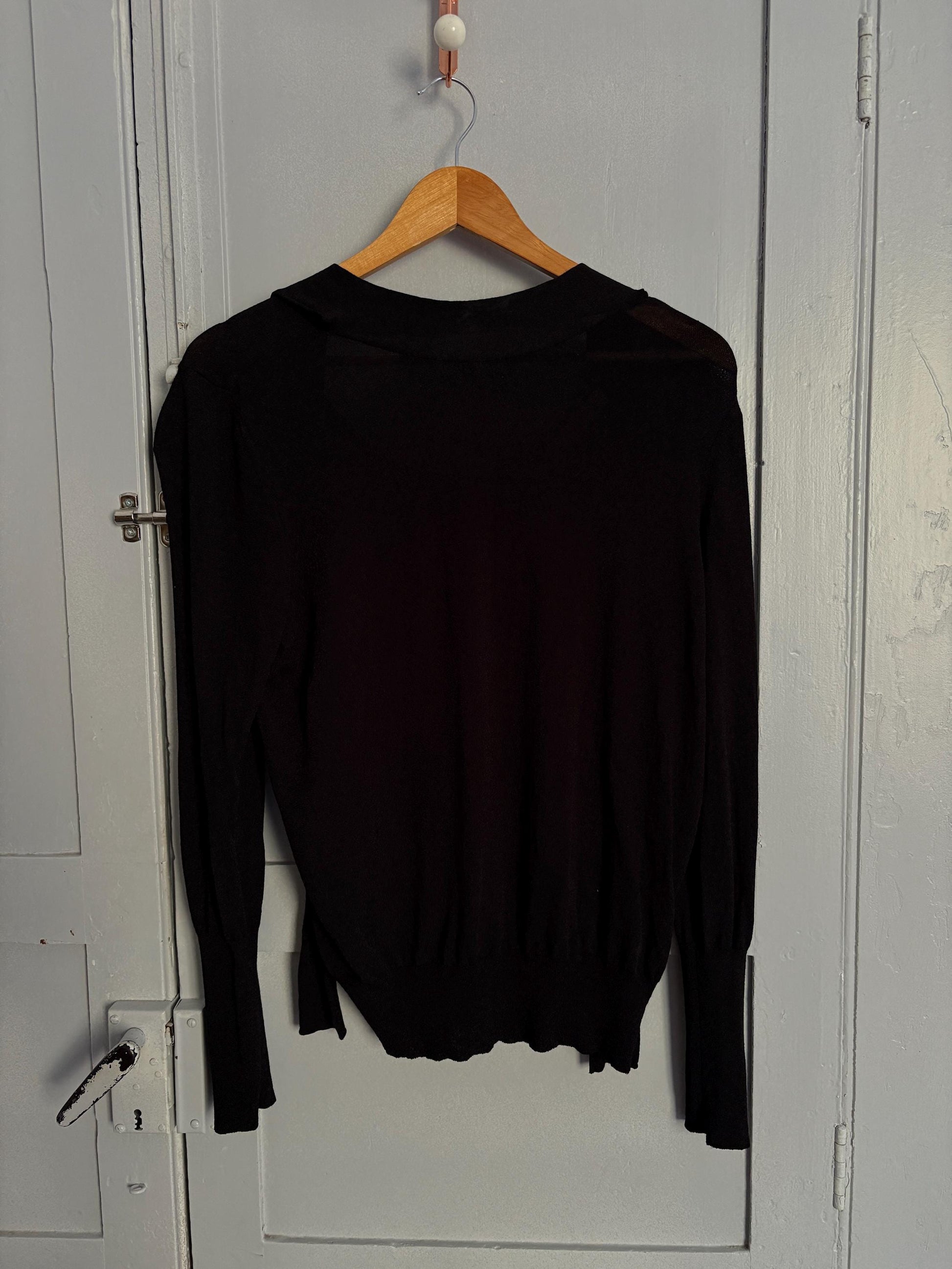 Vintage black René Lezard long sleeve shirt, Elegant open back formal black top, European designer clothing, Size L