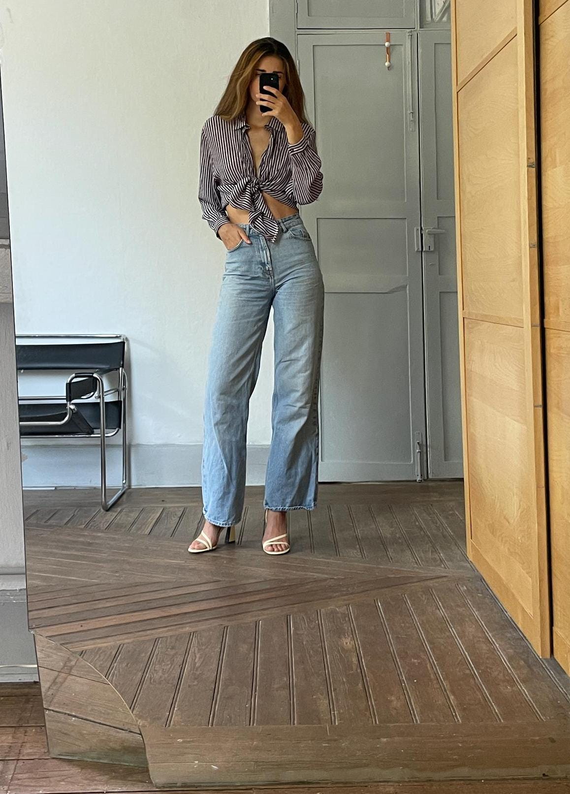 Vintage 100 % pure silk striped woman blouse, True treasure long sleeve feminine shirt, Retro embroidered draping shirt