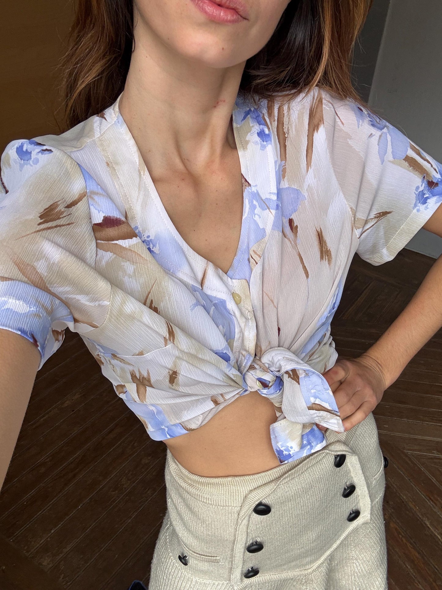 Vintage Floral Blouse, B de Brel Spain, Sheer Button Up Shirt, Romantic Summer Top, Women’s Size EU 44 - 46 / US L, Cottagecore Blouse