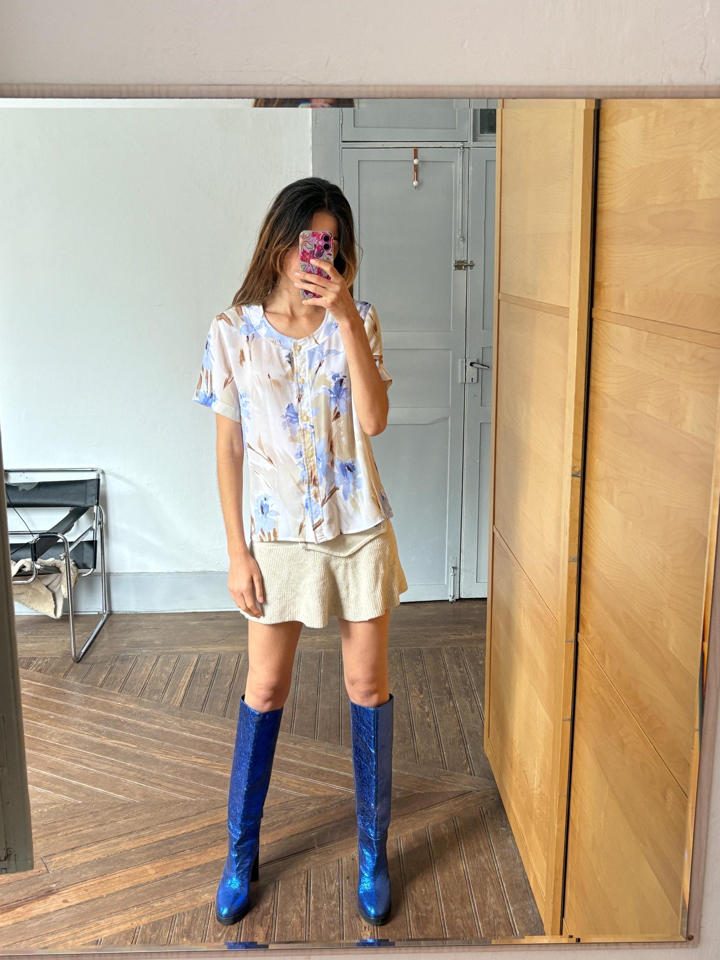 Vintage Floral Blouse, B de Brel Spain, Sheer Button Up Shirt, Romantic Summer Top, Women’s Size EU 44 - 46 / US L, Cottagecore Blouse