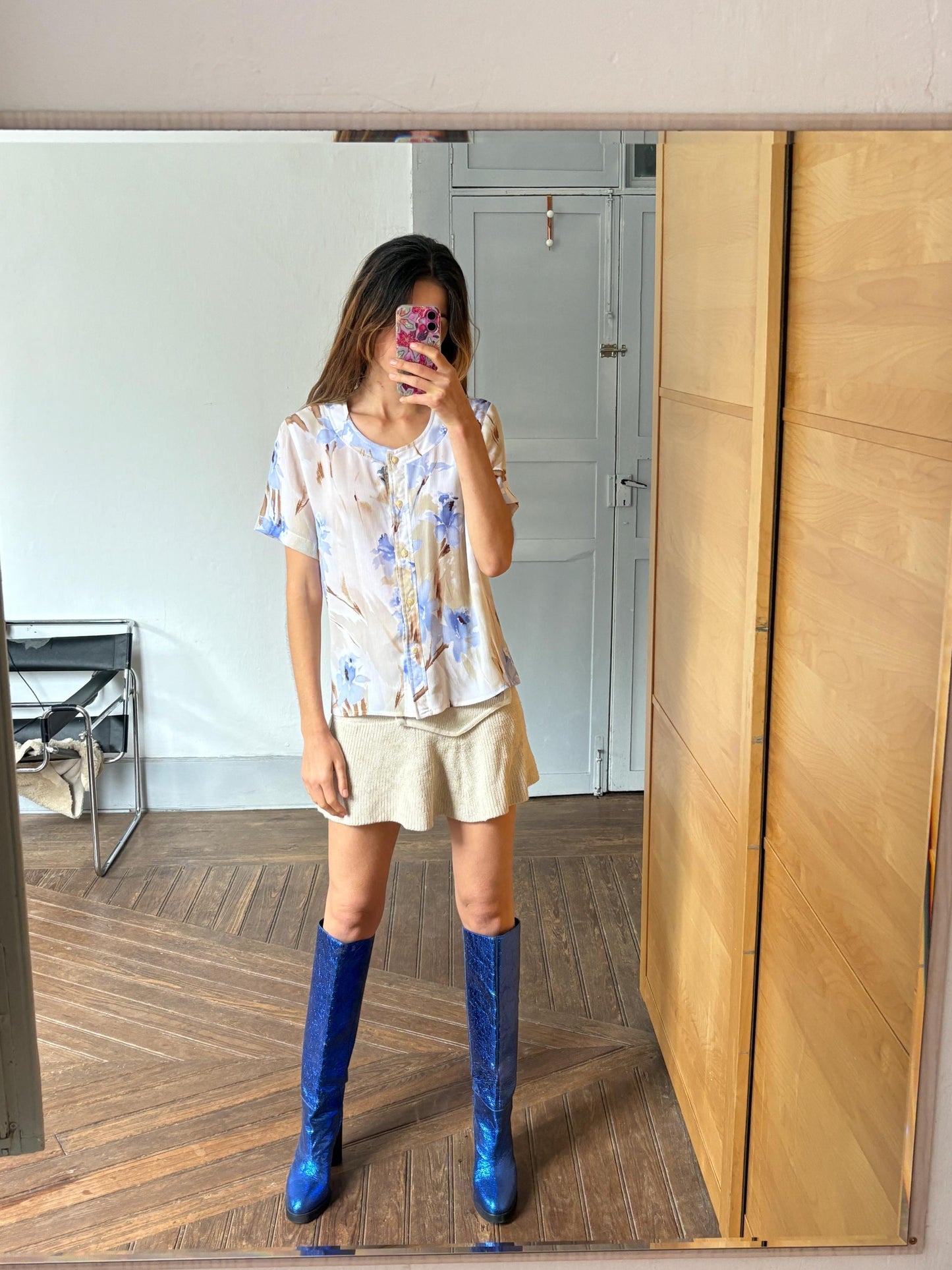 Vintage Floral Blouse, B de Brel Spain, Sheer Button Up Shirt, Romantic Summer Top, Women’s Size EU 44 - 46 / US L, Cottagecore Blouse