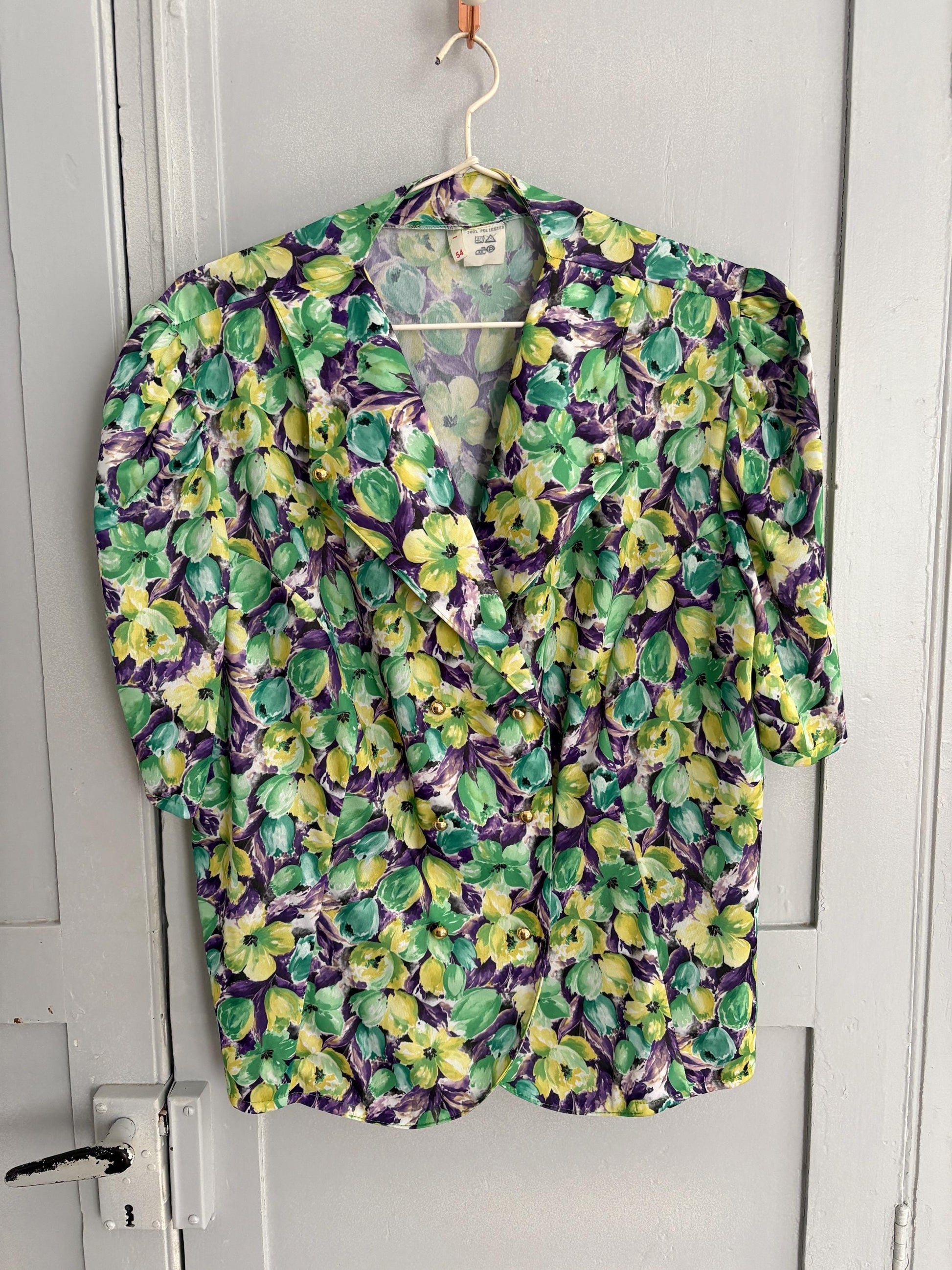 Vintage floral woman camisole, 60s flower top, Short sleeve colourful feminine summer clothing