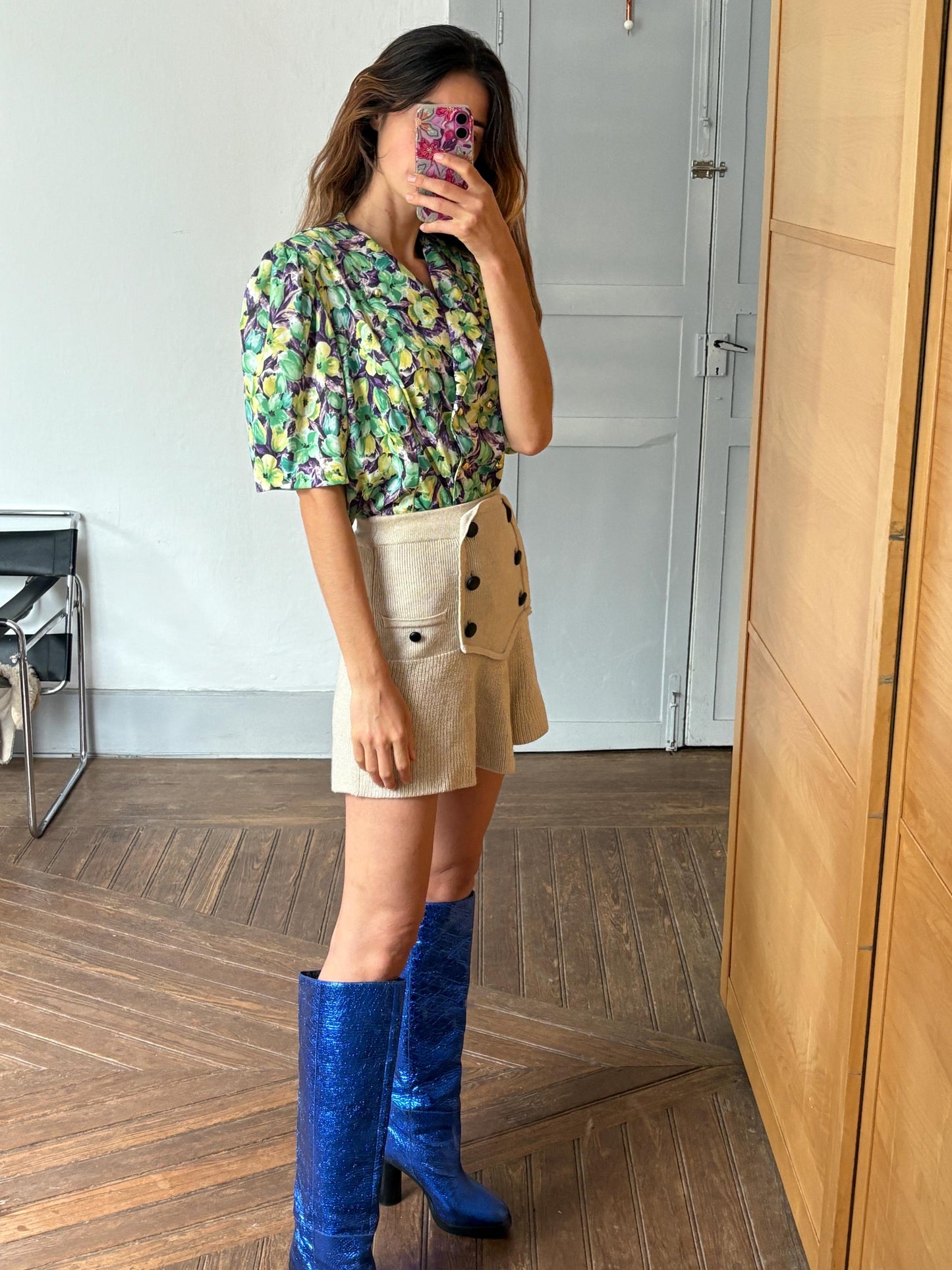 Vintage floral woman camisole, 60s flower top, Short sleeve colourful feminine summer clothing