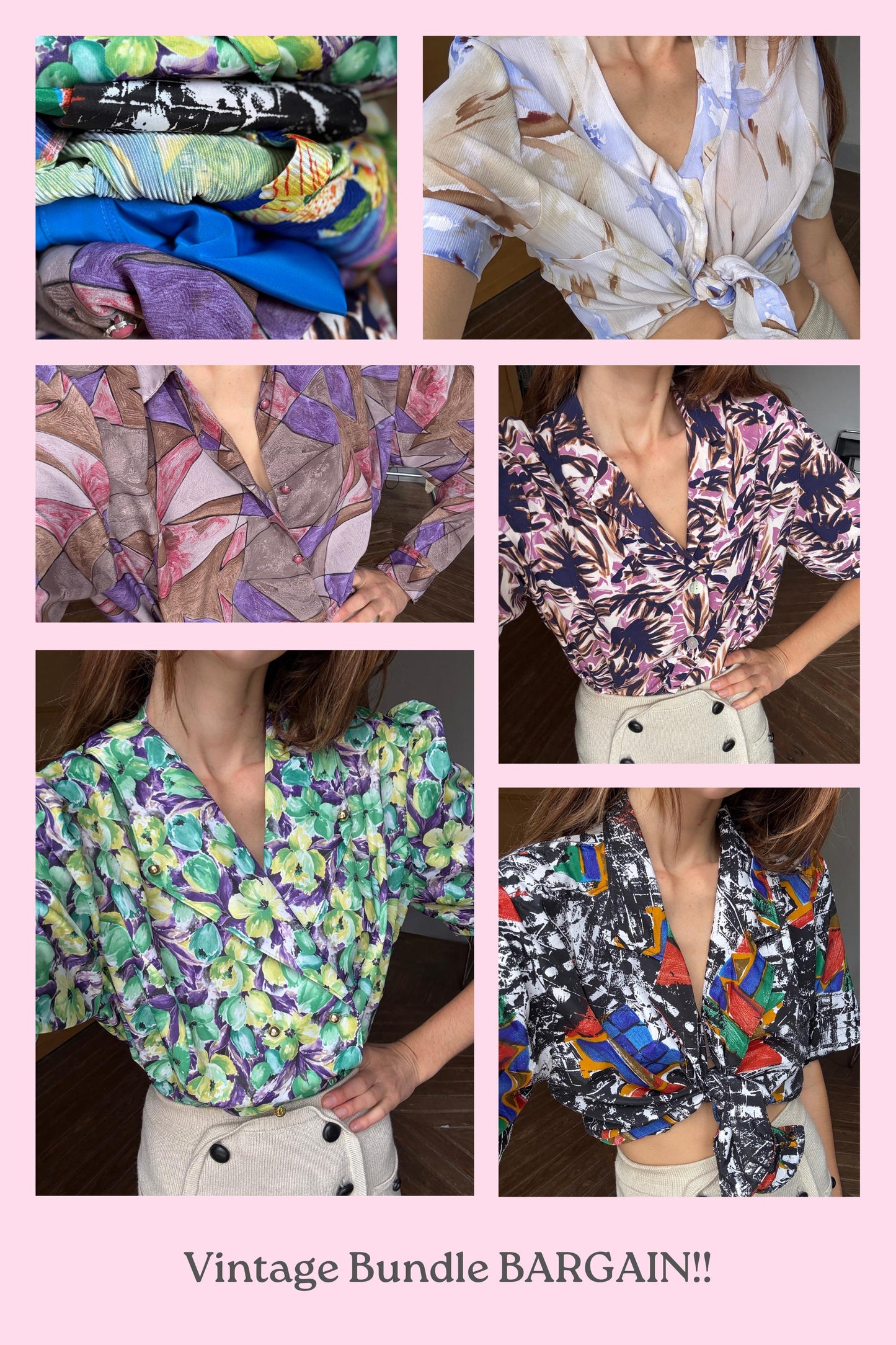 Vintage Blouse MYSTERY BUNDLE – 5 or 10 Pieces – Floral & Abstract Prints – Summer Loose Fit – 80s 90s Retro Tops – Boho Chic Bargain.